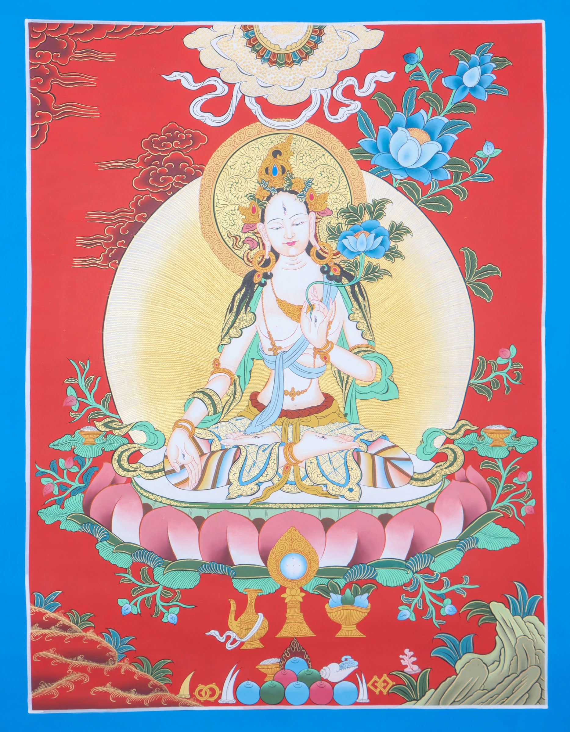 White Tara Thangka for compassion, healing, and longevity.