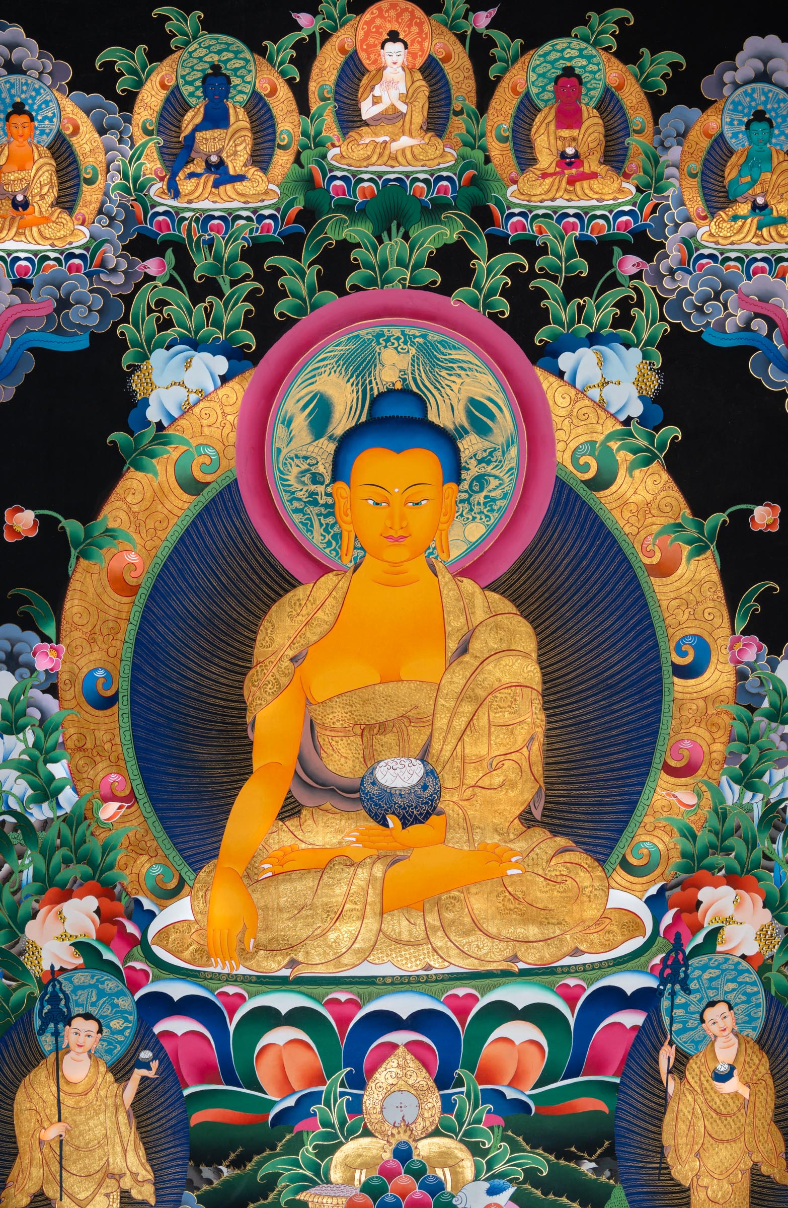 Shakyamuni Buddha Thangka Painting for prayer and devotion.