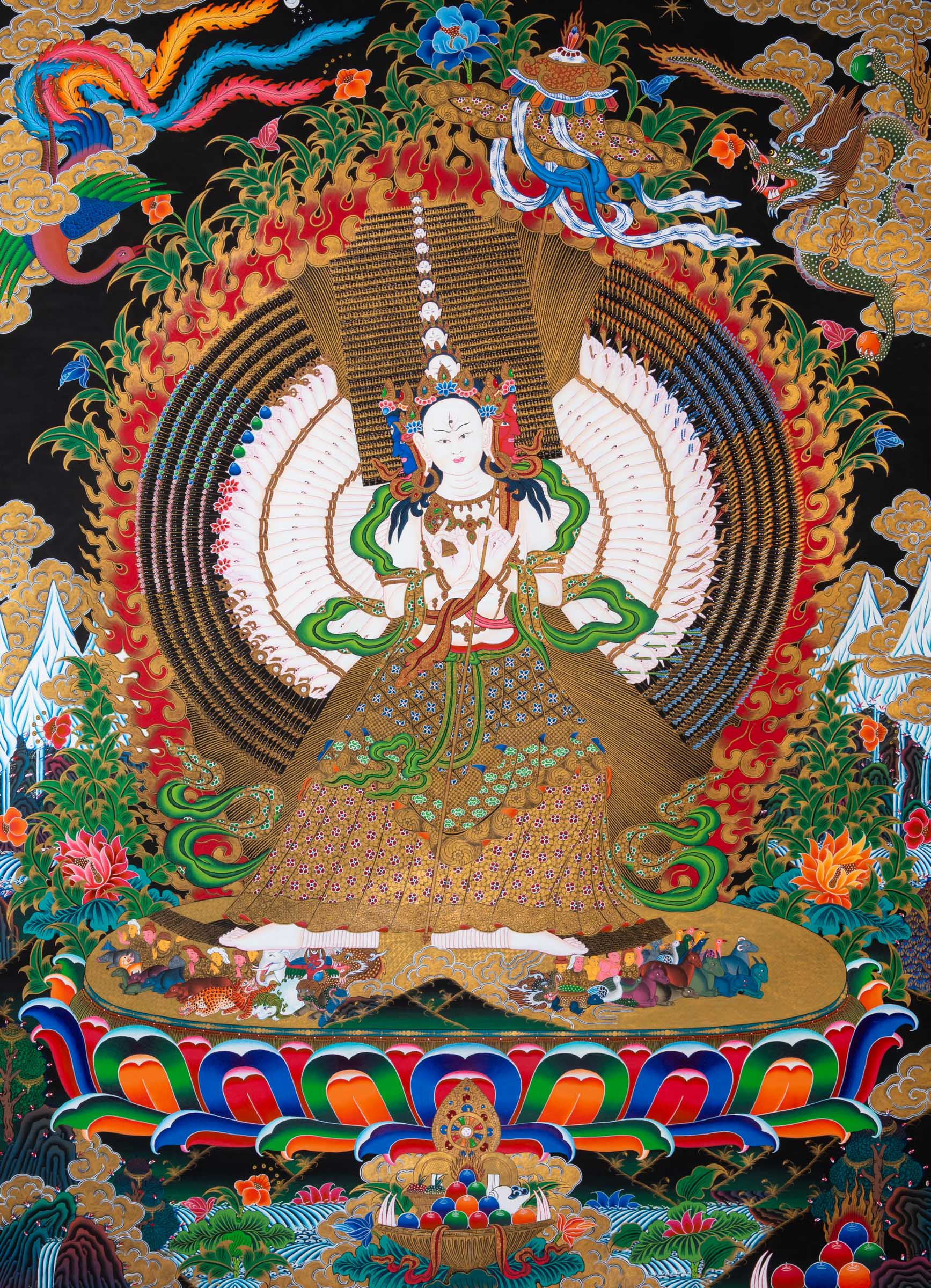 White Parasol Tibetan Painting - Sacred Handpainted Art