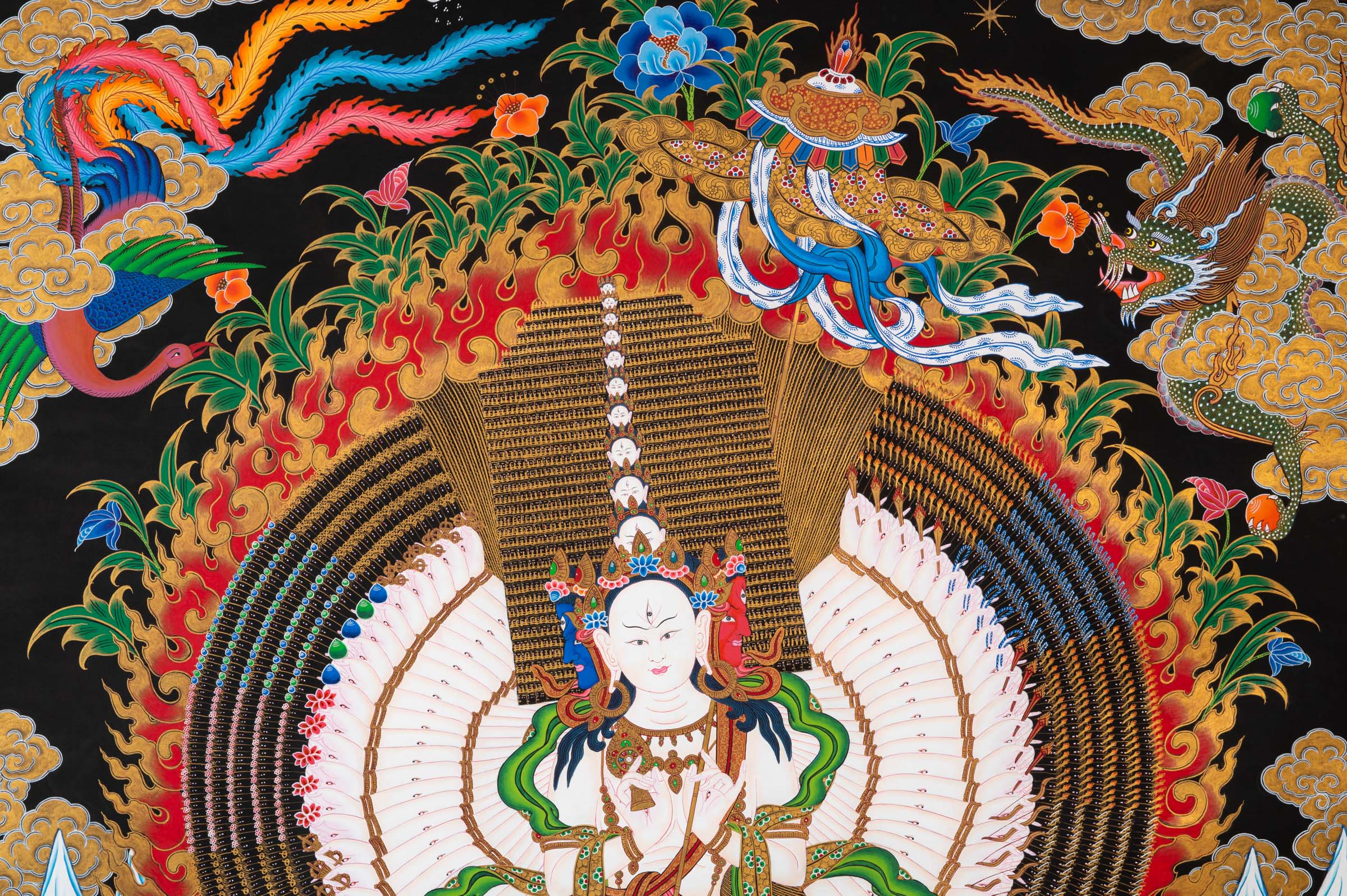 White Parasol Tibetan Painting - Sacred Handpainted Art