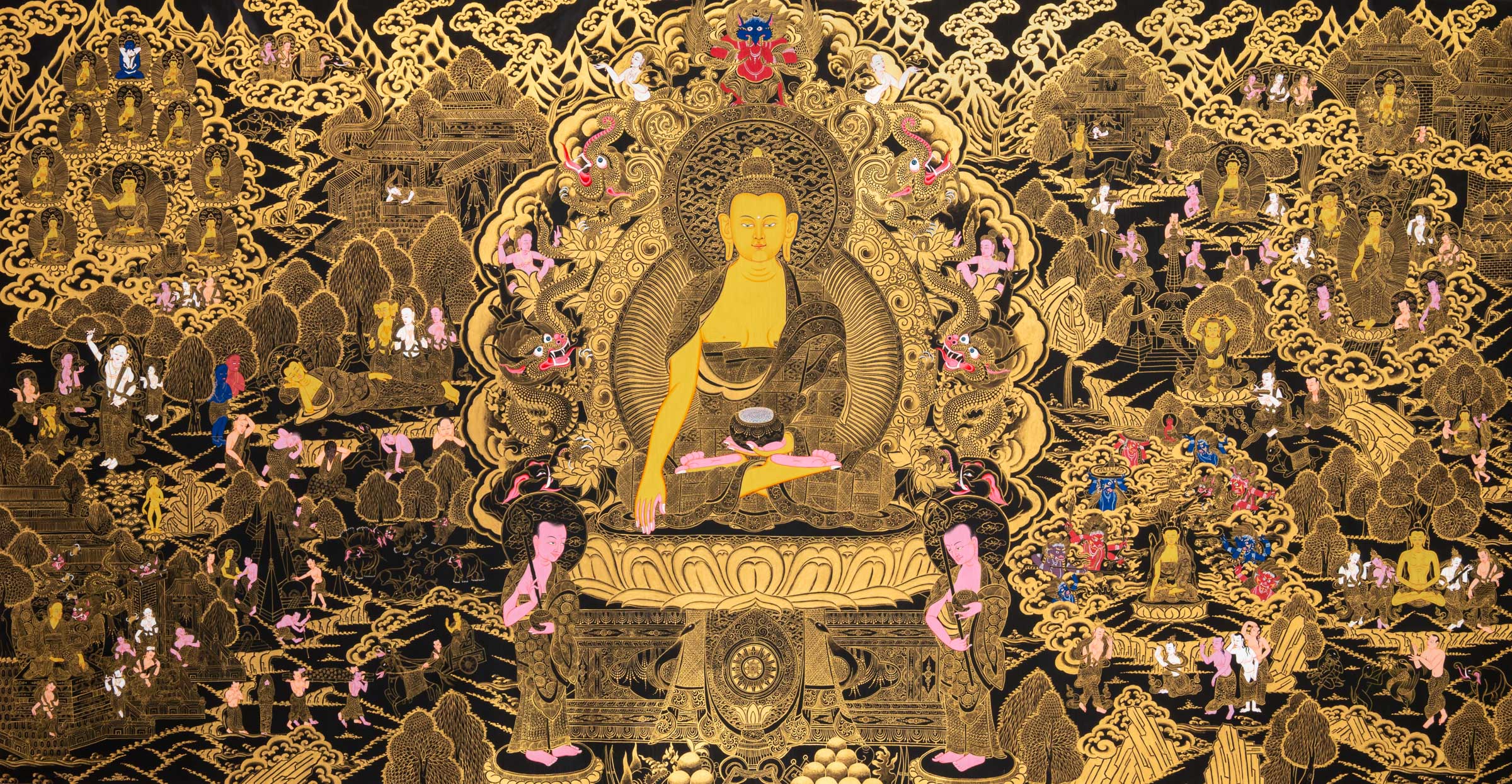 Buddha Life Journey Thangka - Tibetan Painting