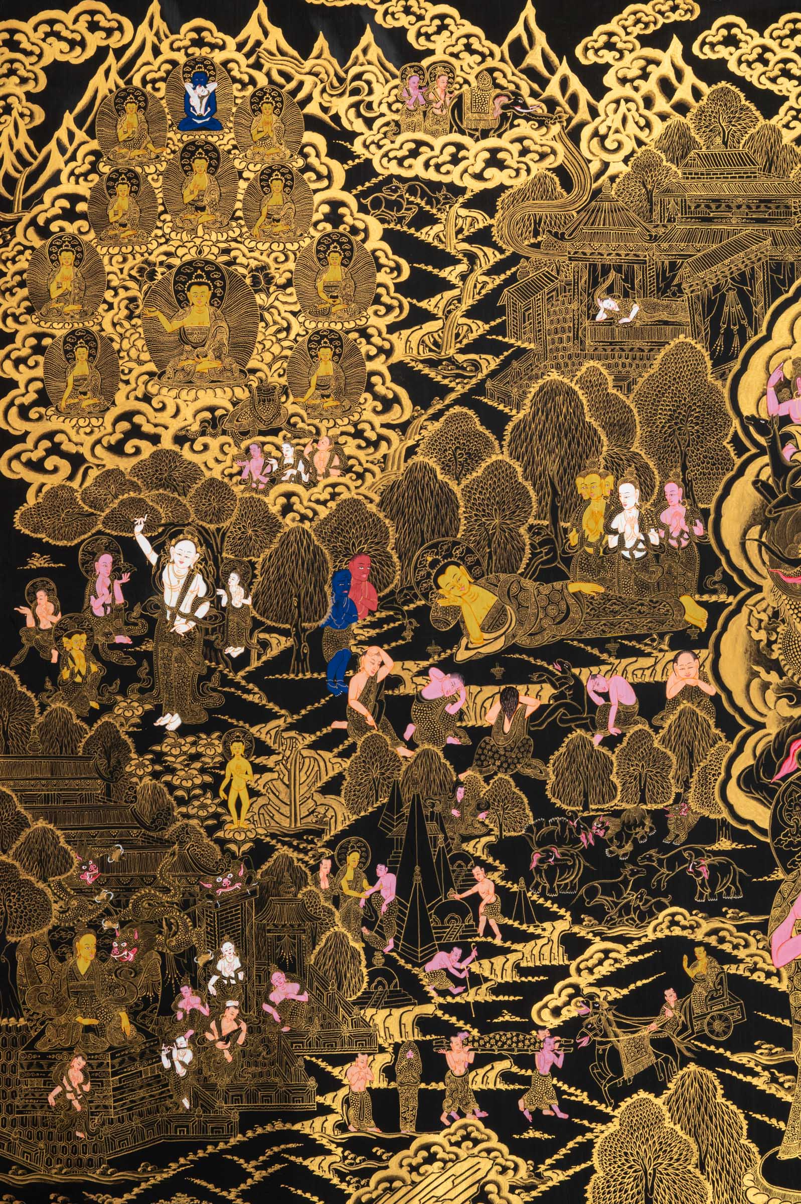 Buddha Life Journey Thangka - Tibetan Painting