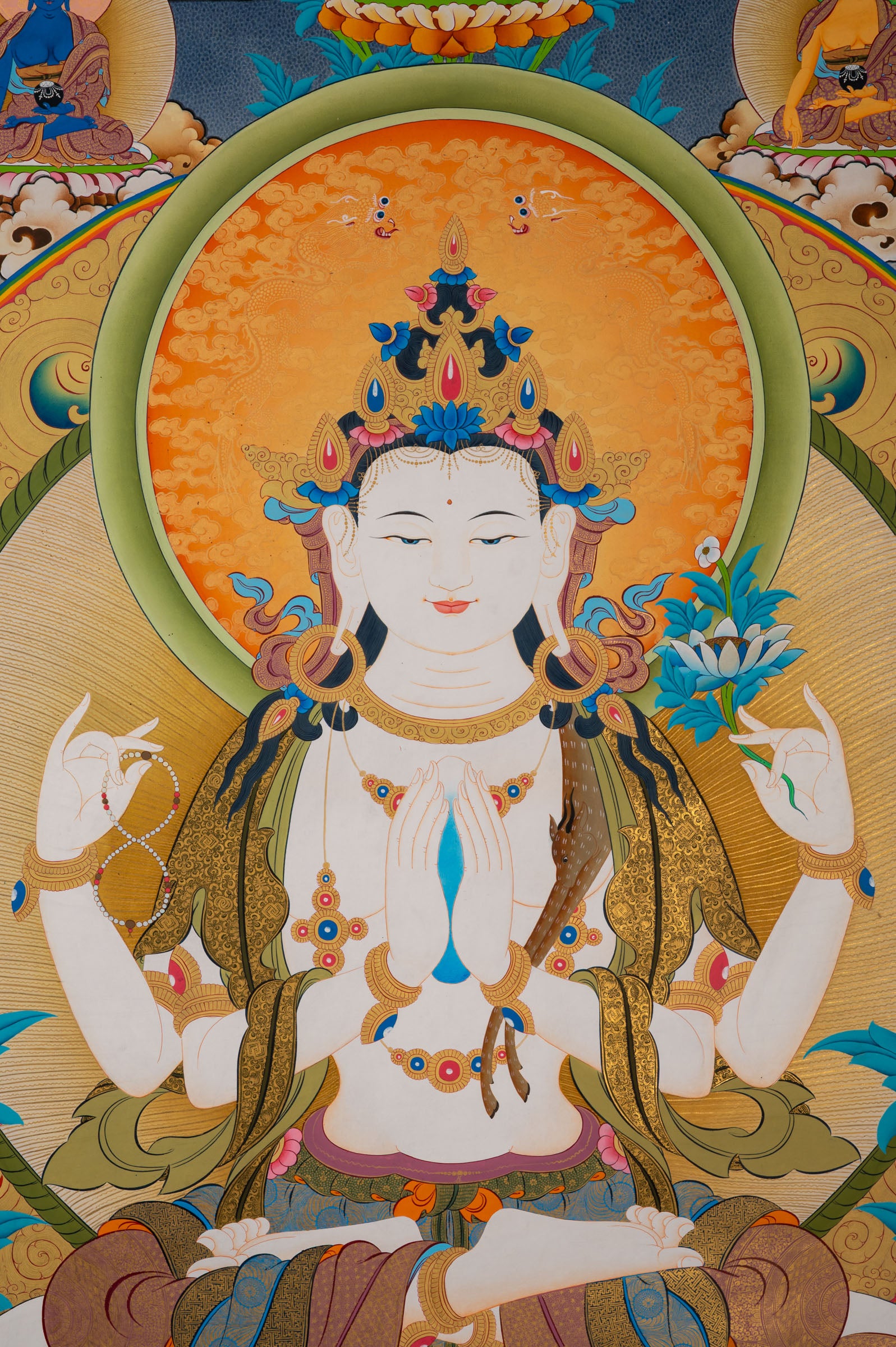 Hand-Painted Chenrezig Thangka - Tibetan Art