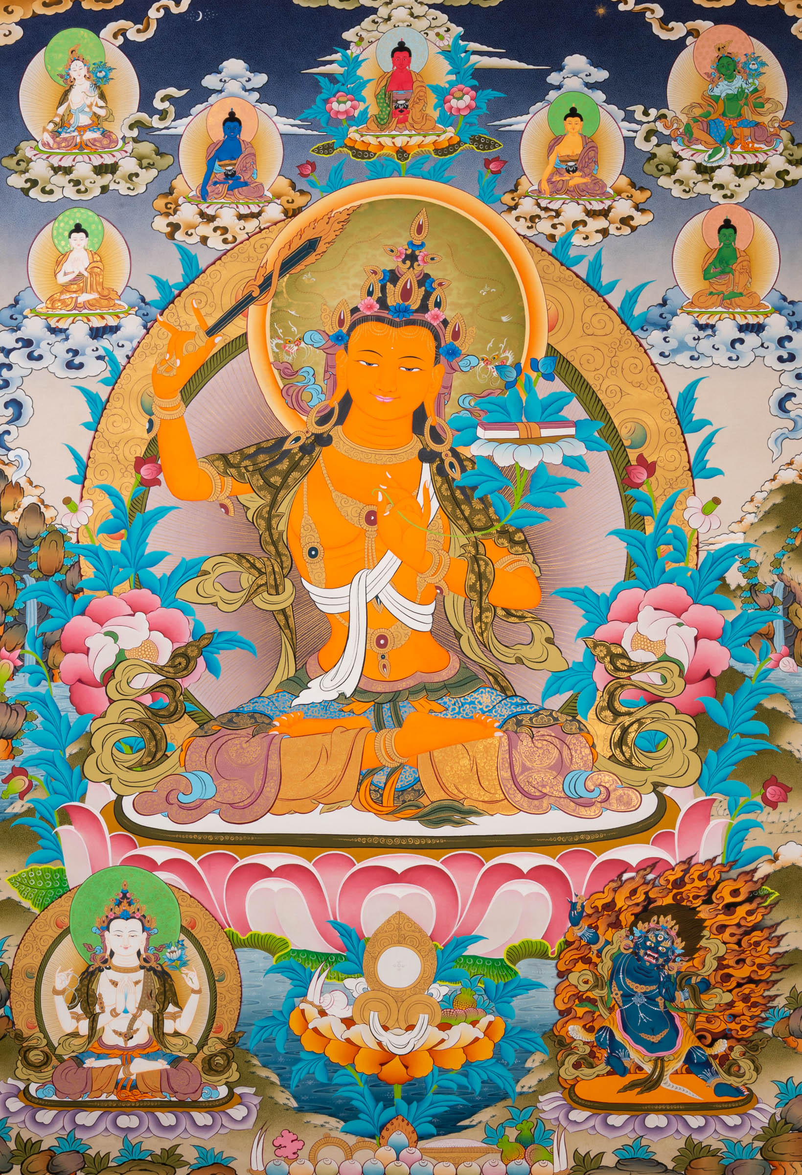 Manjushri Thangka Painting - Sacred Handpainted Art