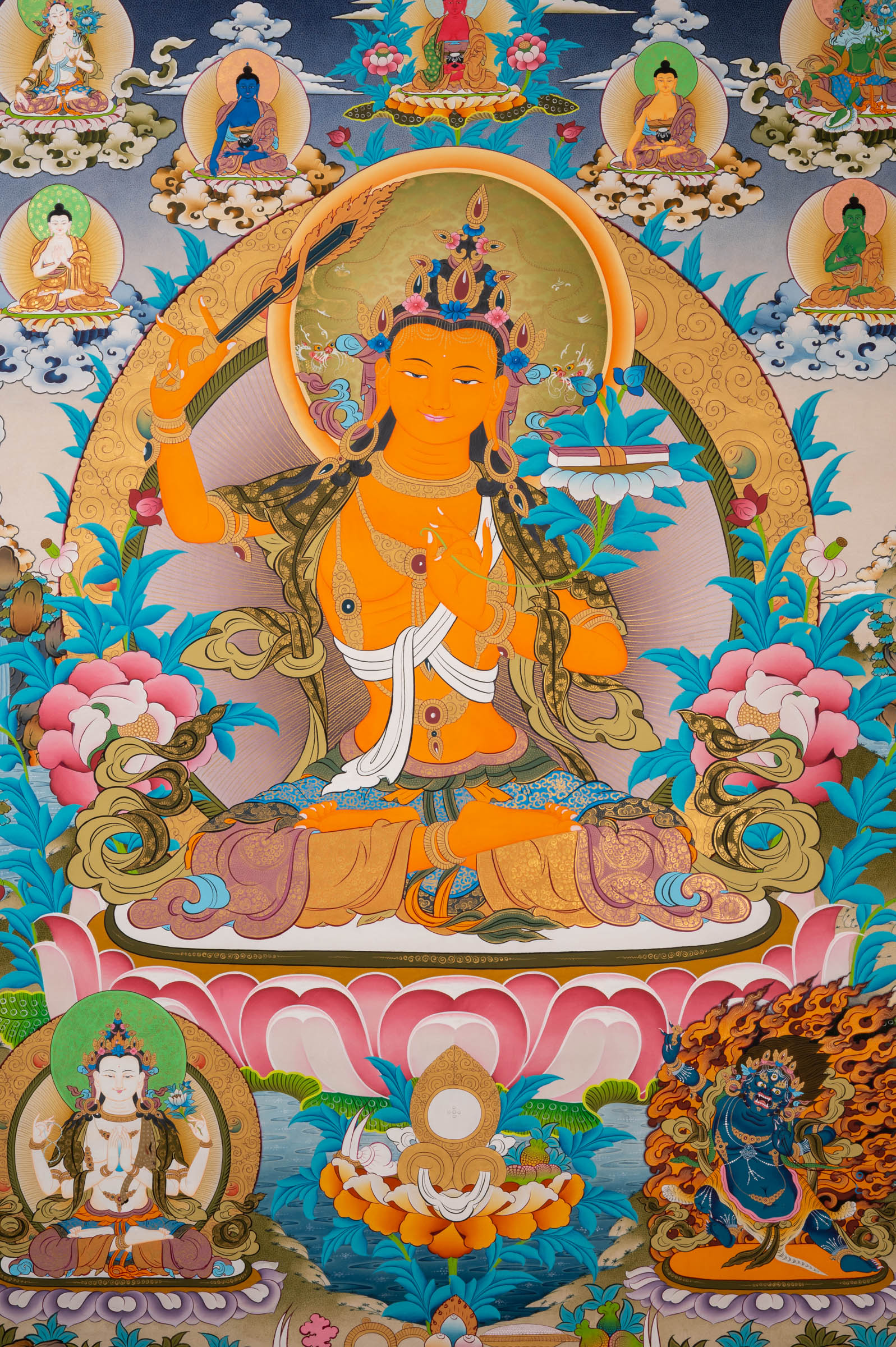 Manjushri Thangka Painting - Sacred Handpainted Art