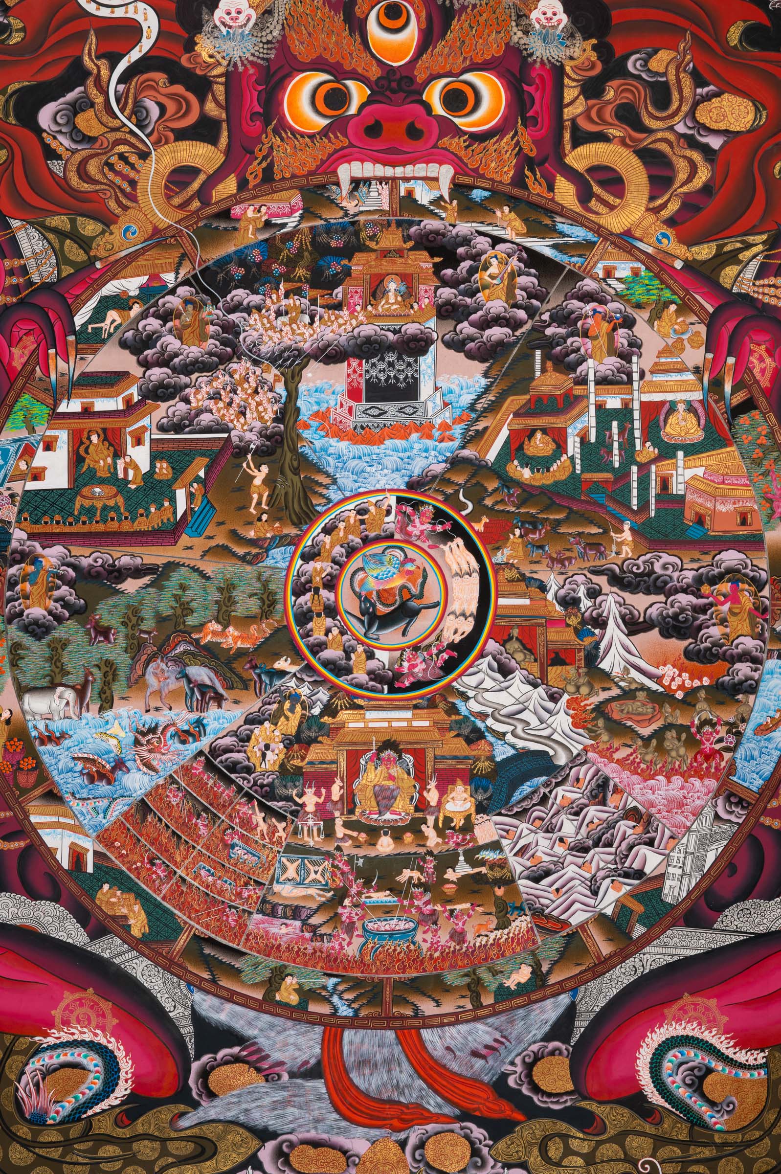 Tibetan Wheel of Life Thangka - Sacred Handpainted Art