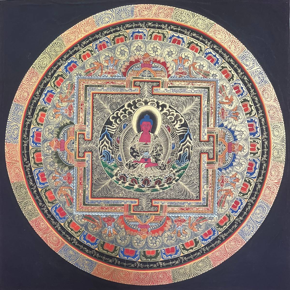 Amitabha Red Buddha Mandala - Hand painted Thangka