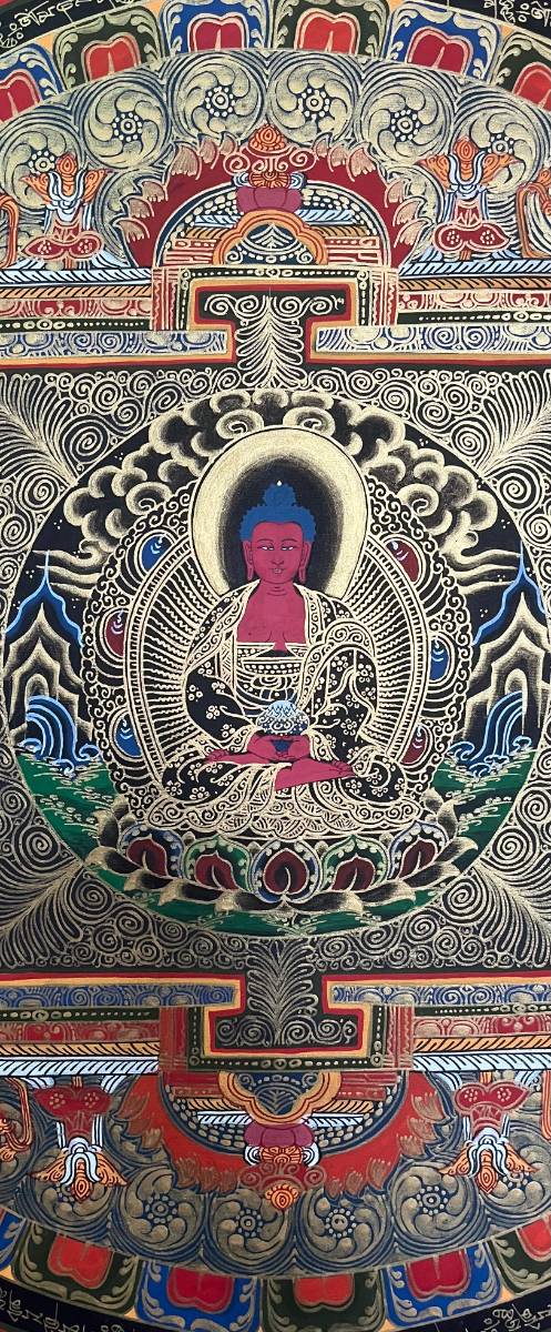 Amitabha Red Buddha Mandala - Hand painted Thangka
