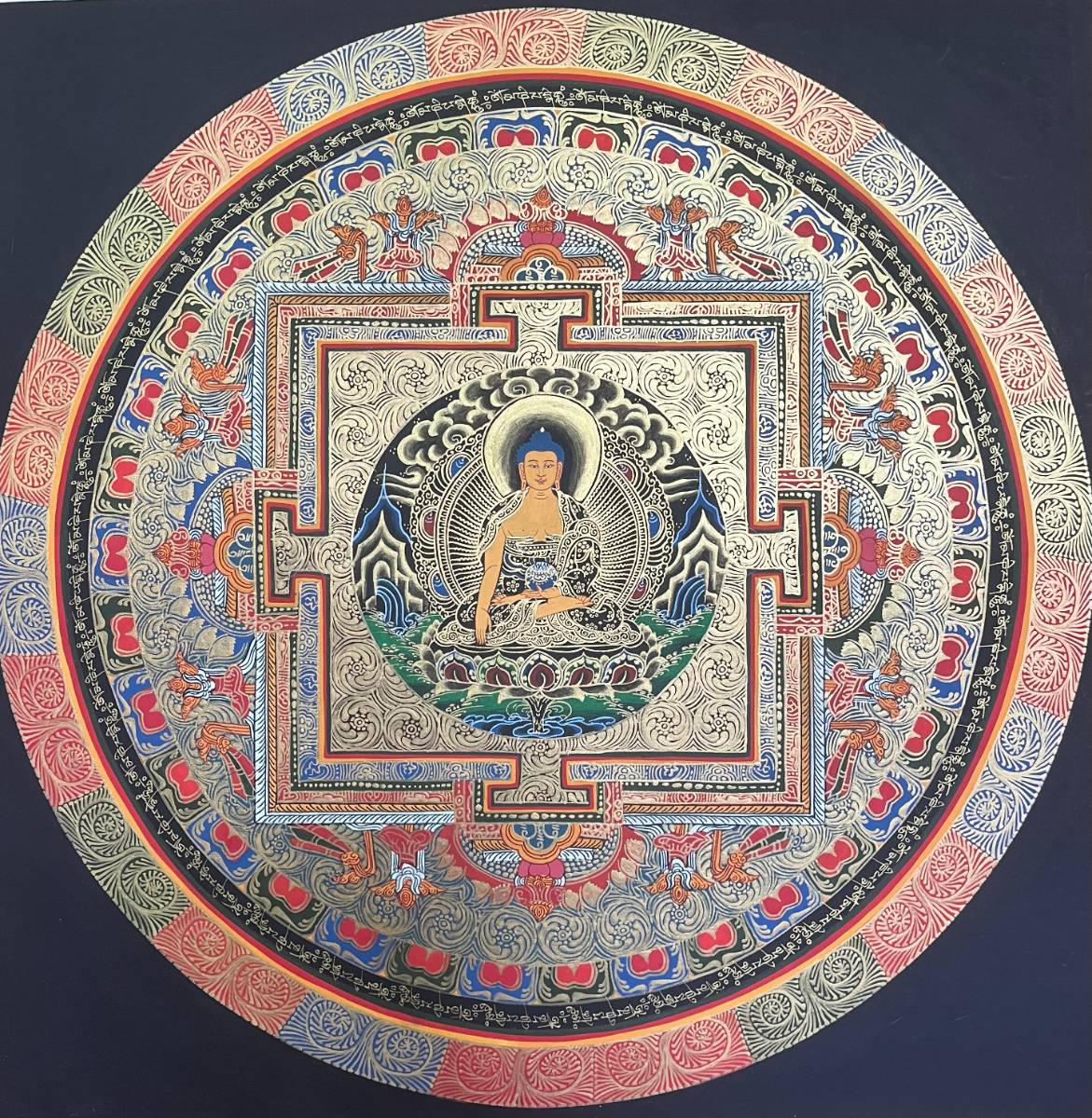 Shakyamuni Round Mandala - Handpainted Thangka