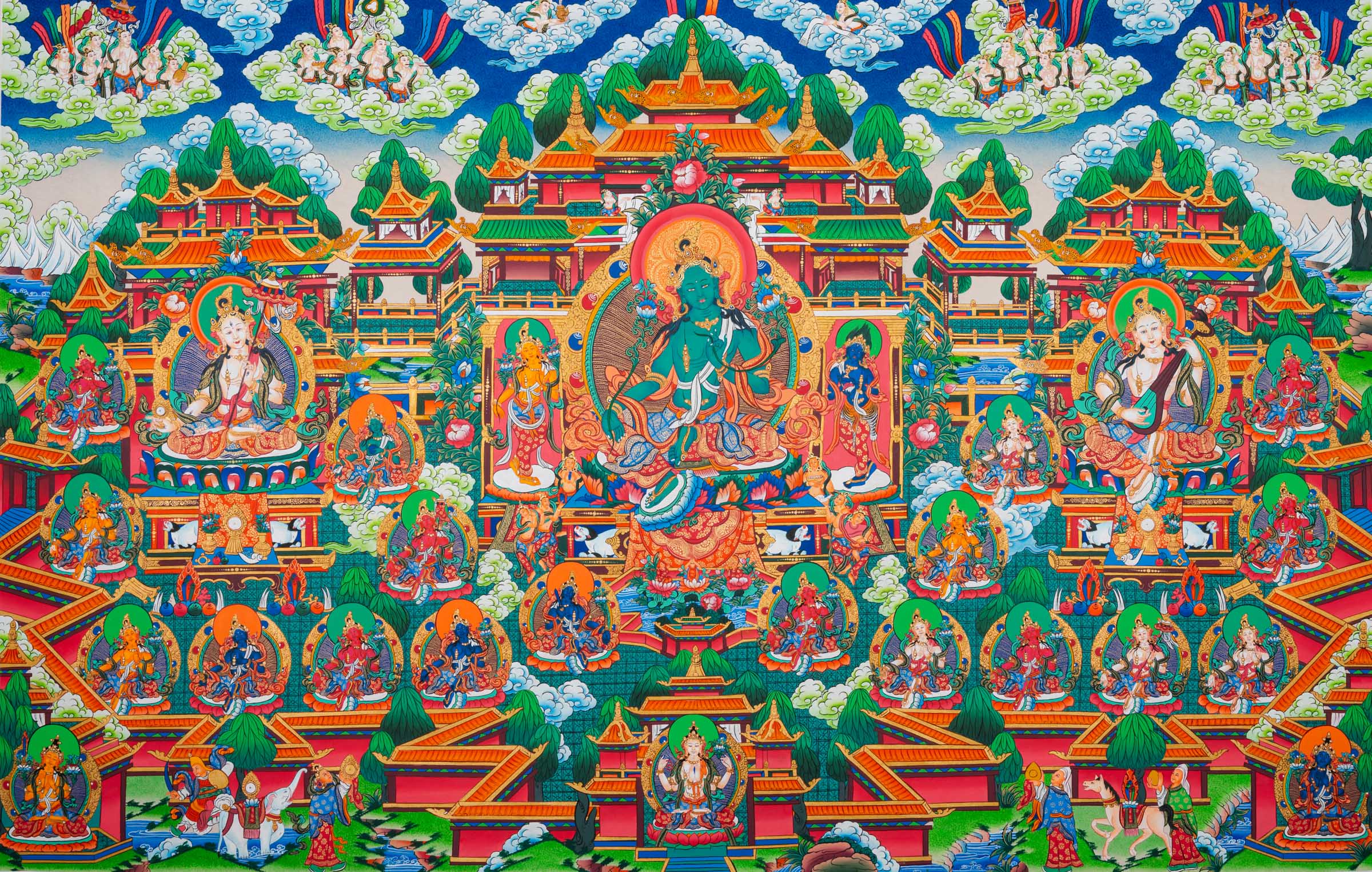 Green Tara Thangka Painting - Handpainted Tibetan Art