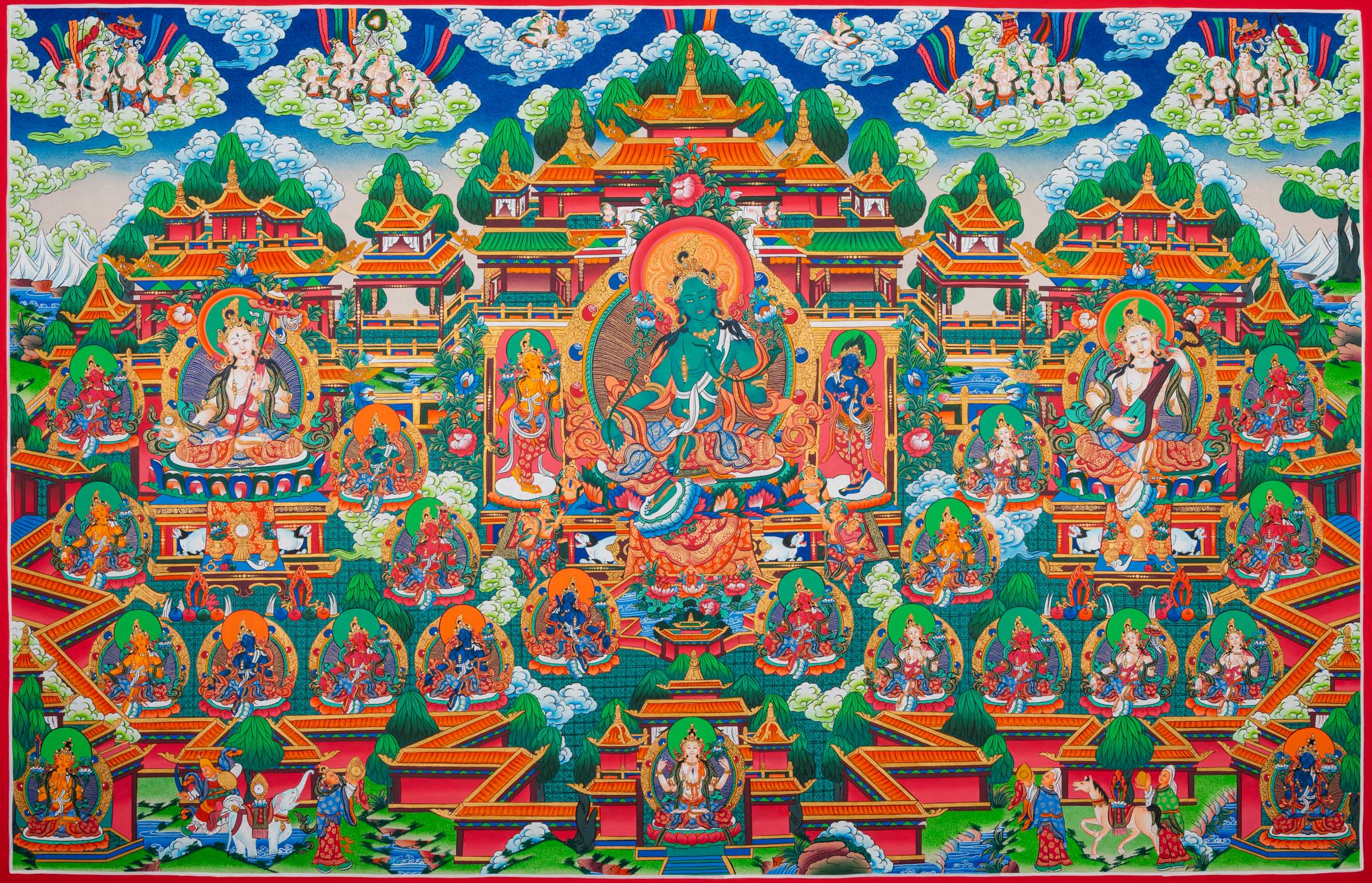 Green Tara Thangka Painting - Handpainted Tibetan Art