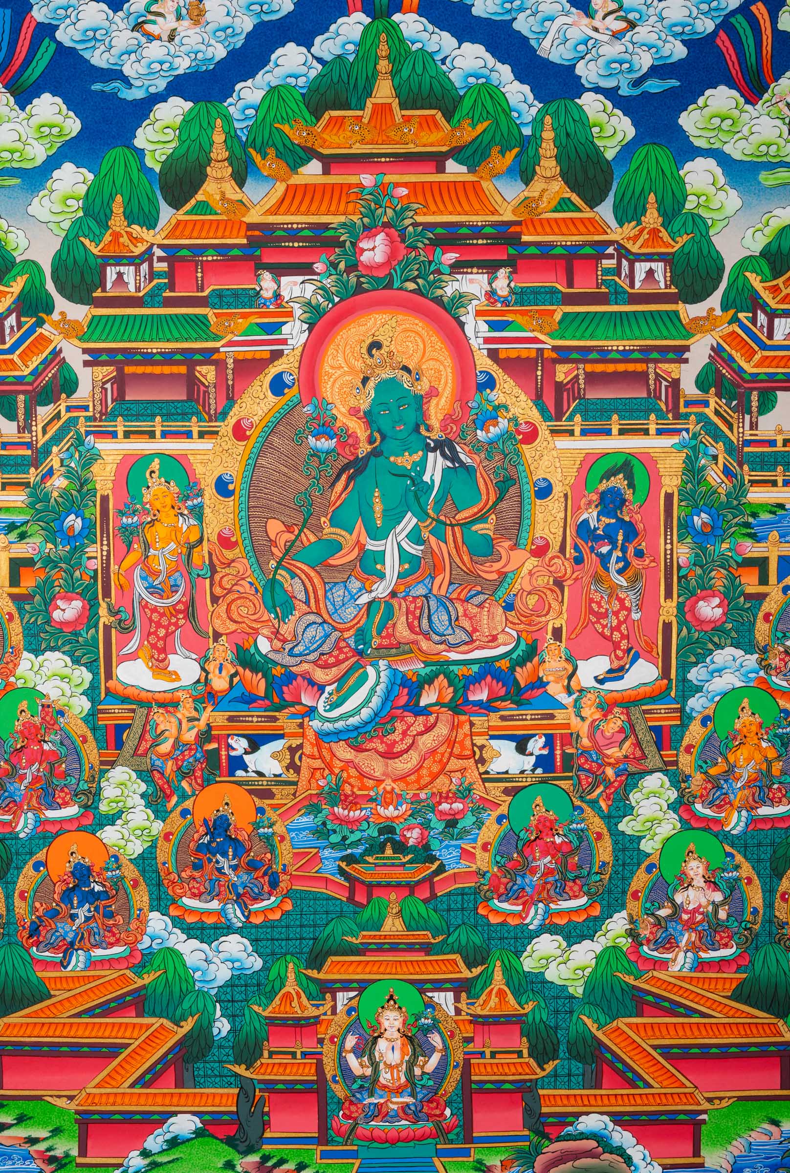 Green Tara Thangka Painting - Handpainted Tibetan Art