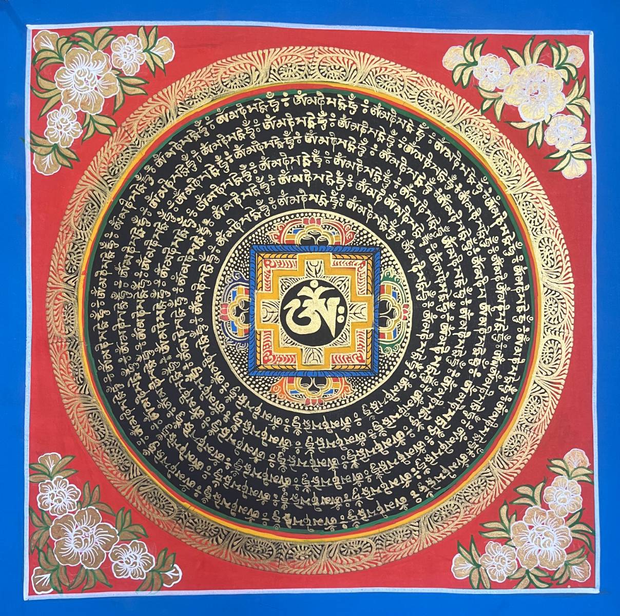 Om Mandala Thangka - Sacred Painting- Red color