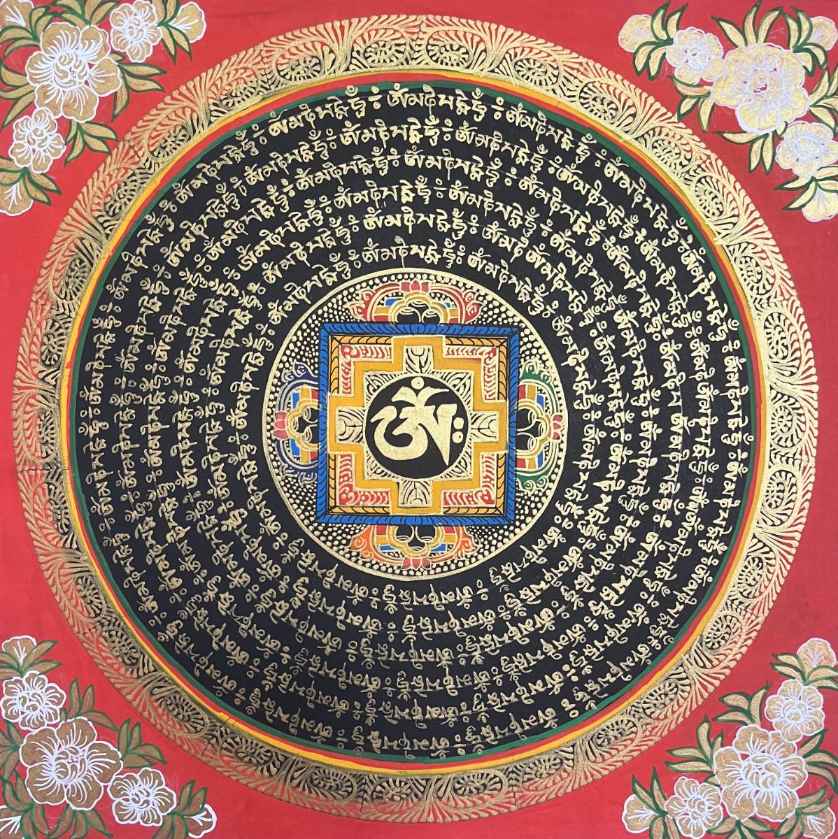 Om Mandala Thangka - Sacred Painting- Red color