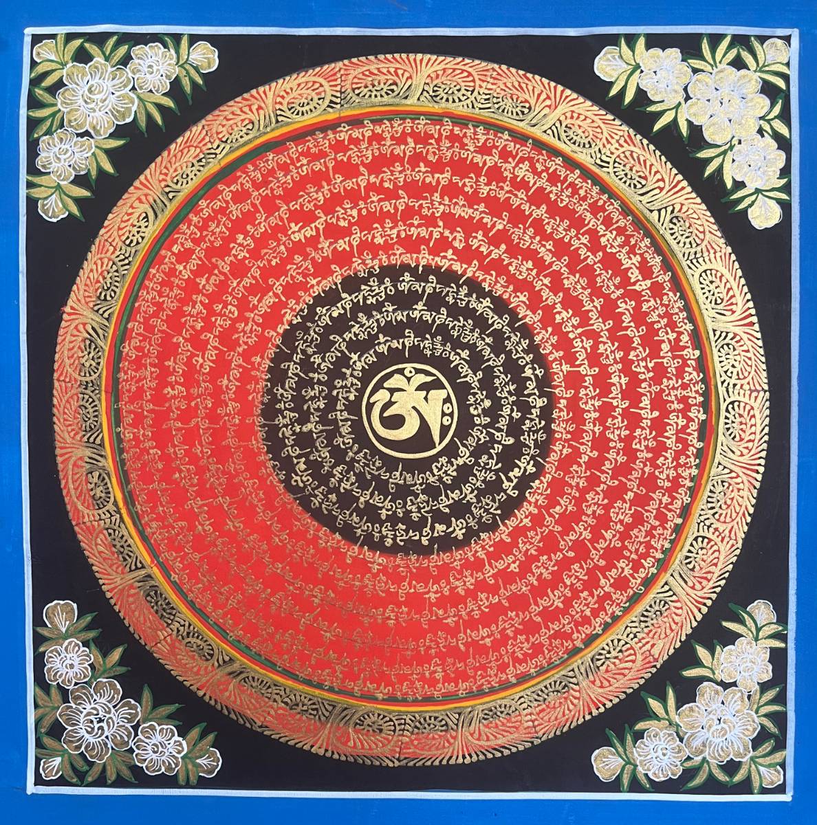 Om Mandala Thangka - Sacred Painting- Black and Red color