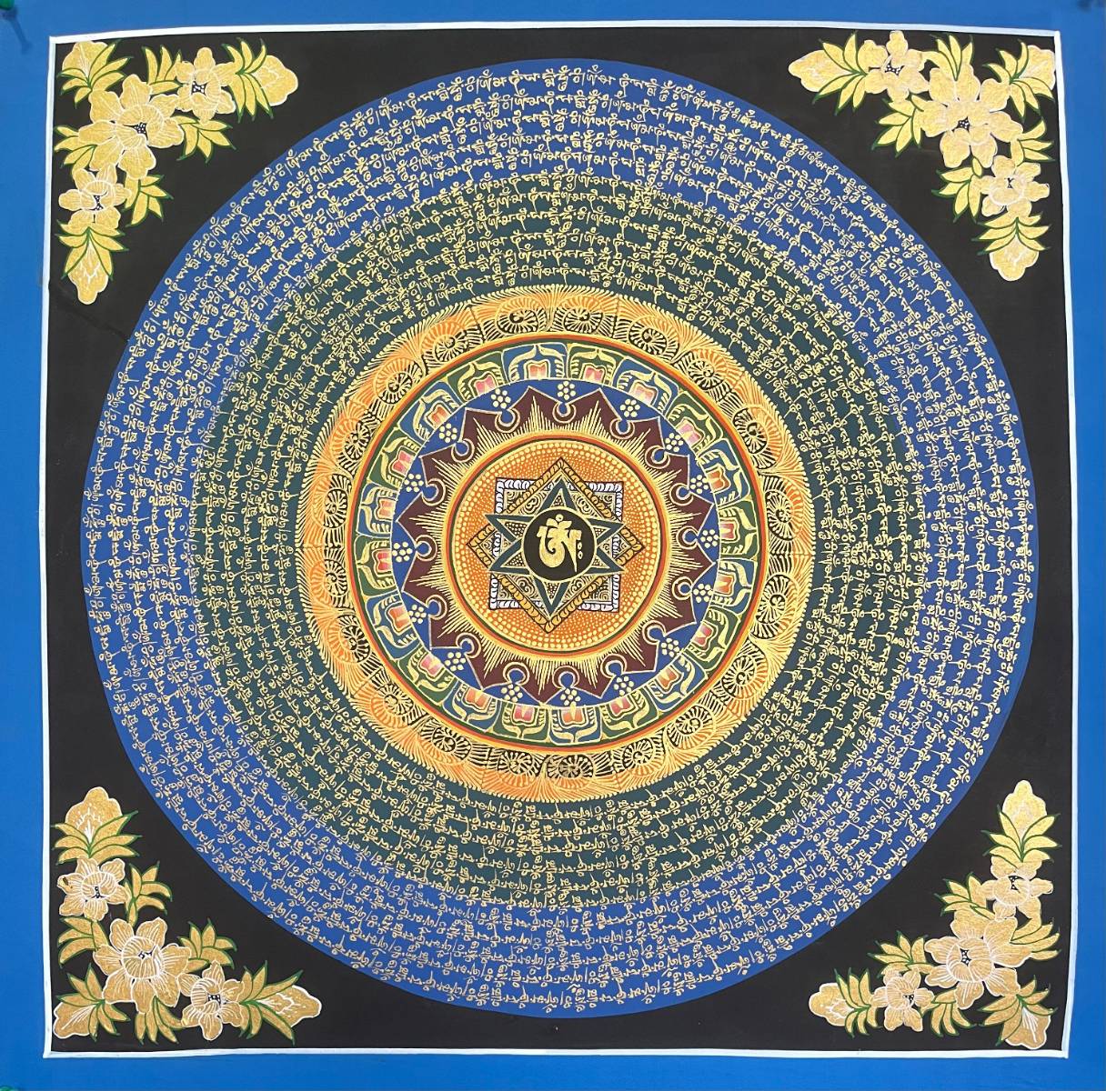 Om Mandala Thangka - Tibetan Painting - Blue Color