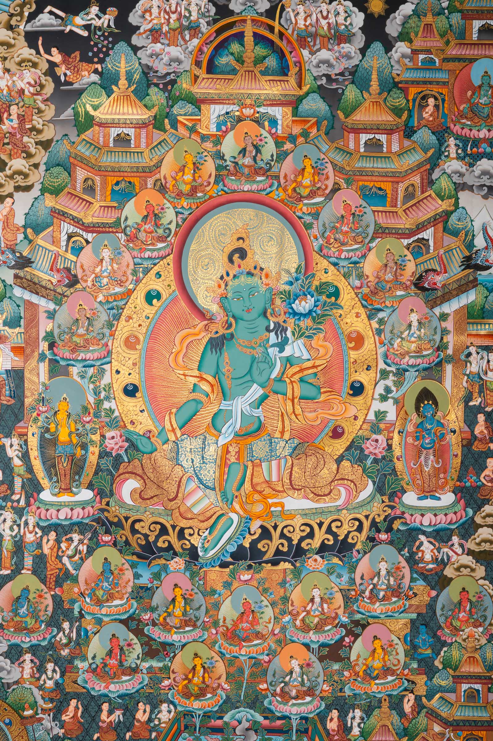 Pure Land Amitabha Buddha Thangka - Handpainted Art