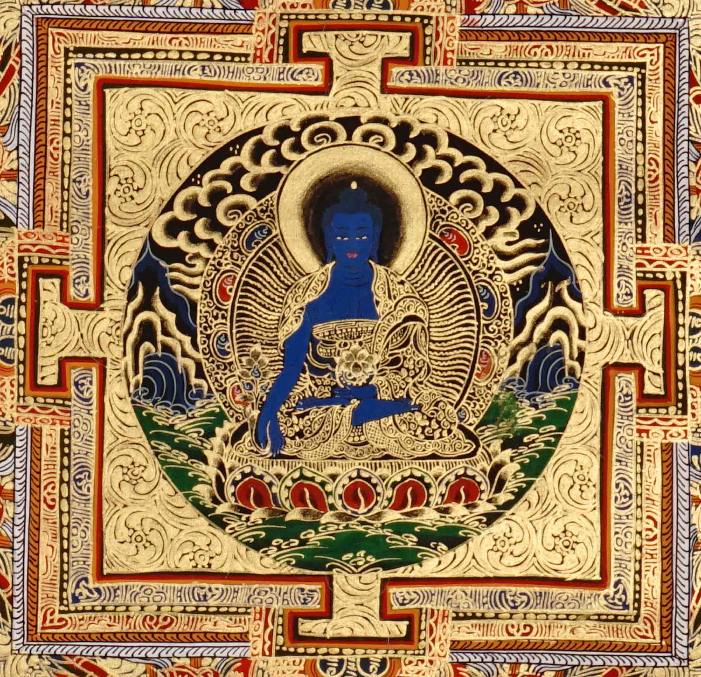 Medicine Buddha Mandala Thangka healing Buddha sacred art.