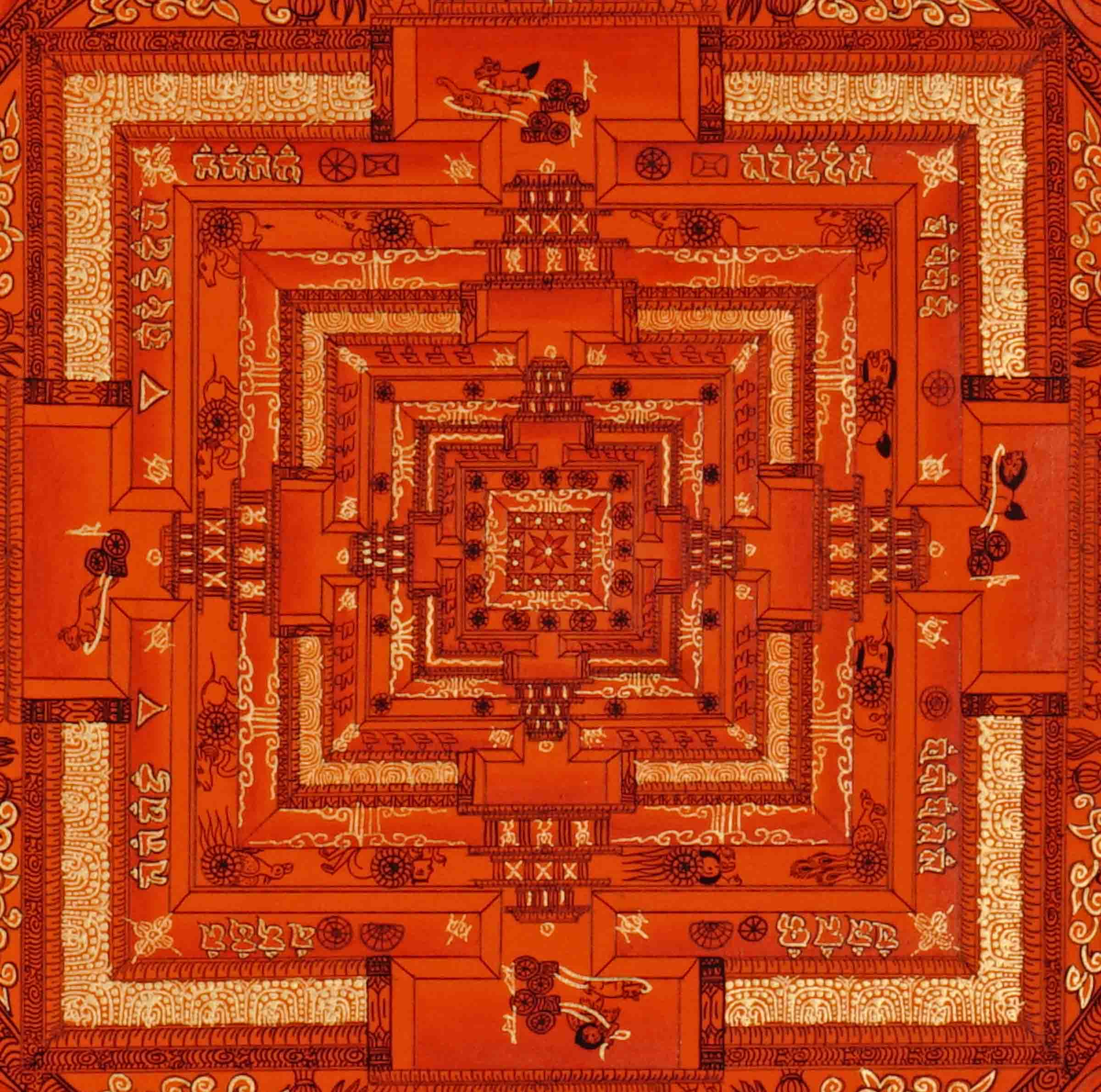 Red Kalachakra Mandala Thangka Wheel of Time Himalayan art Nepal