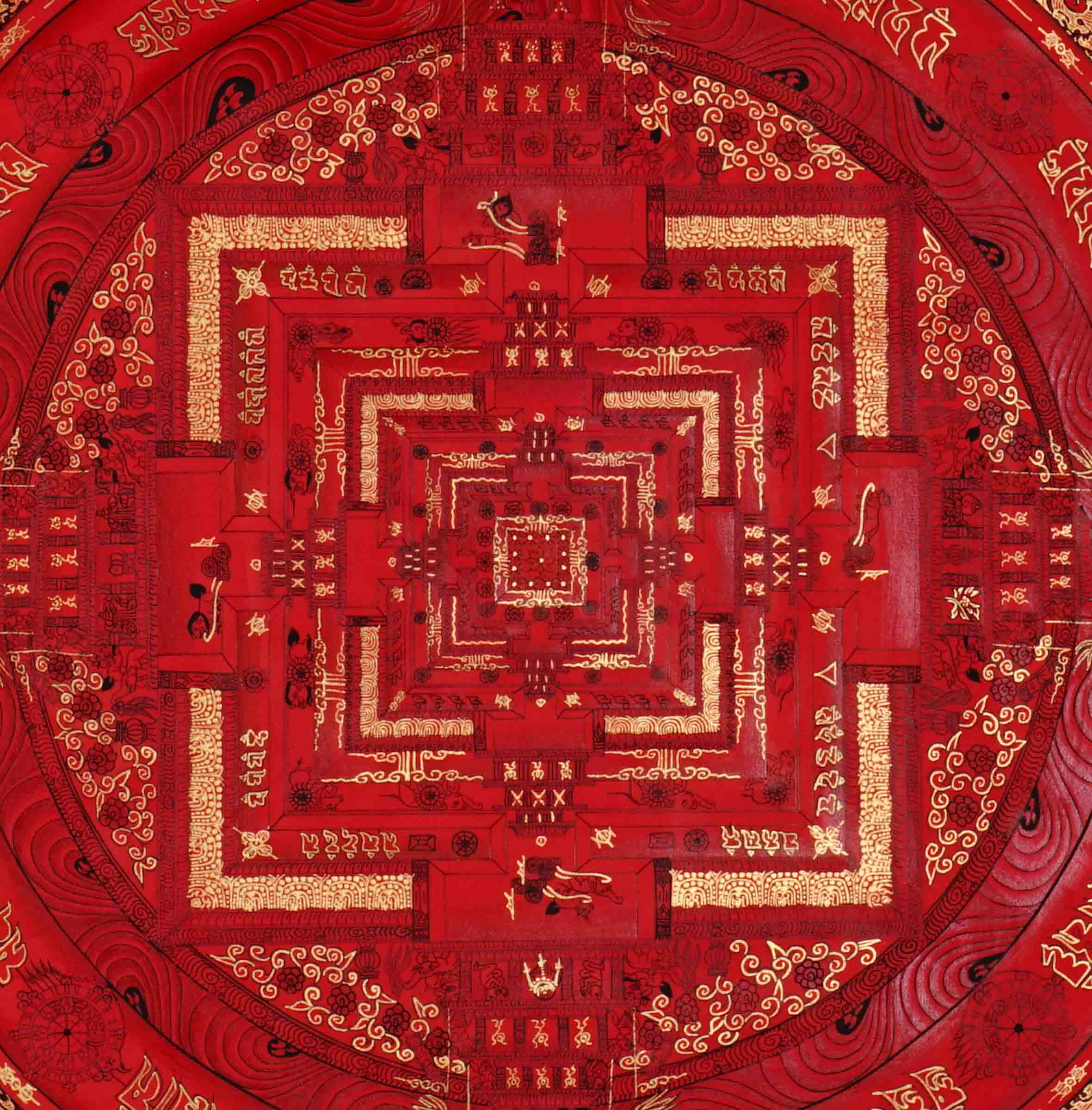 Red Kalachakra Mandala Thangka Wheel of Time Sacred Art Nepal