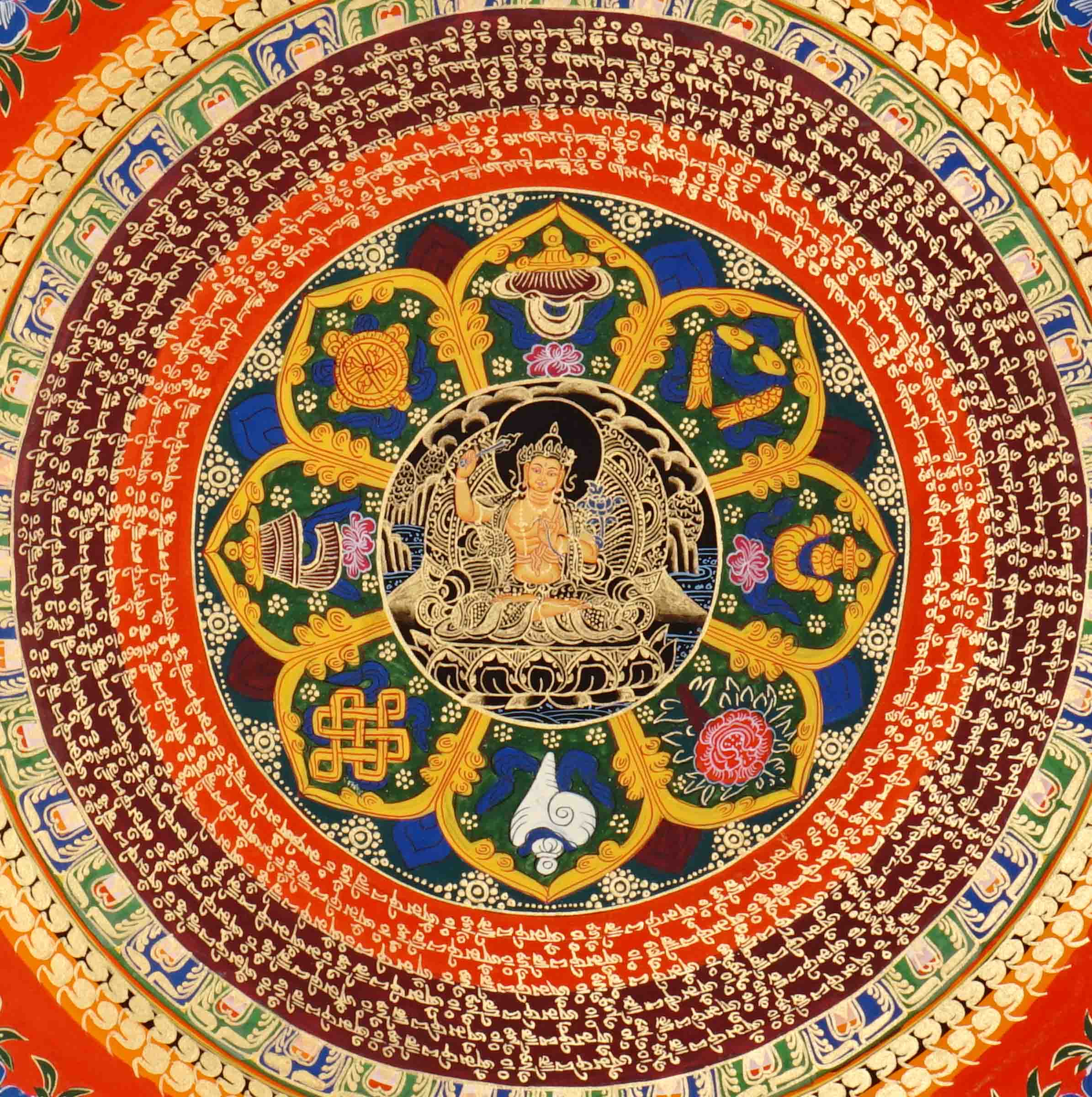 Manjushree Mandala Thangka with mantra circle and lotus design from Nepal