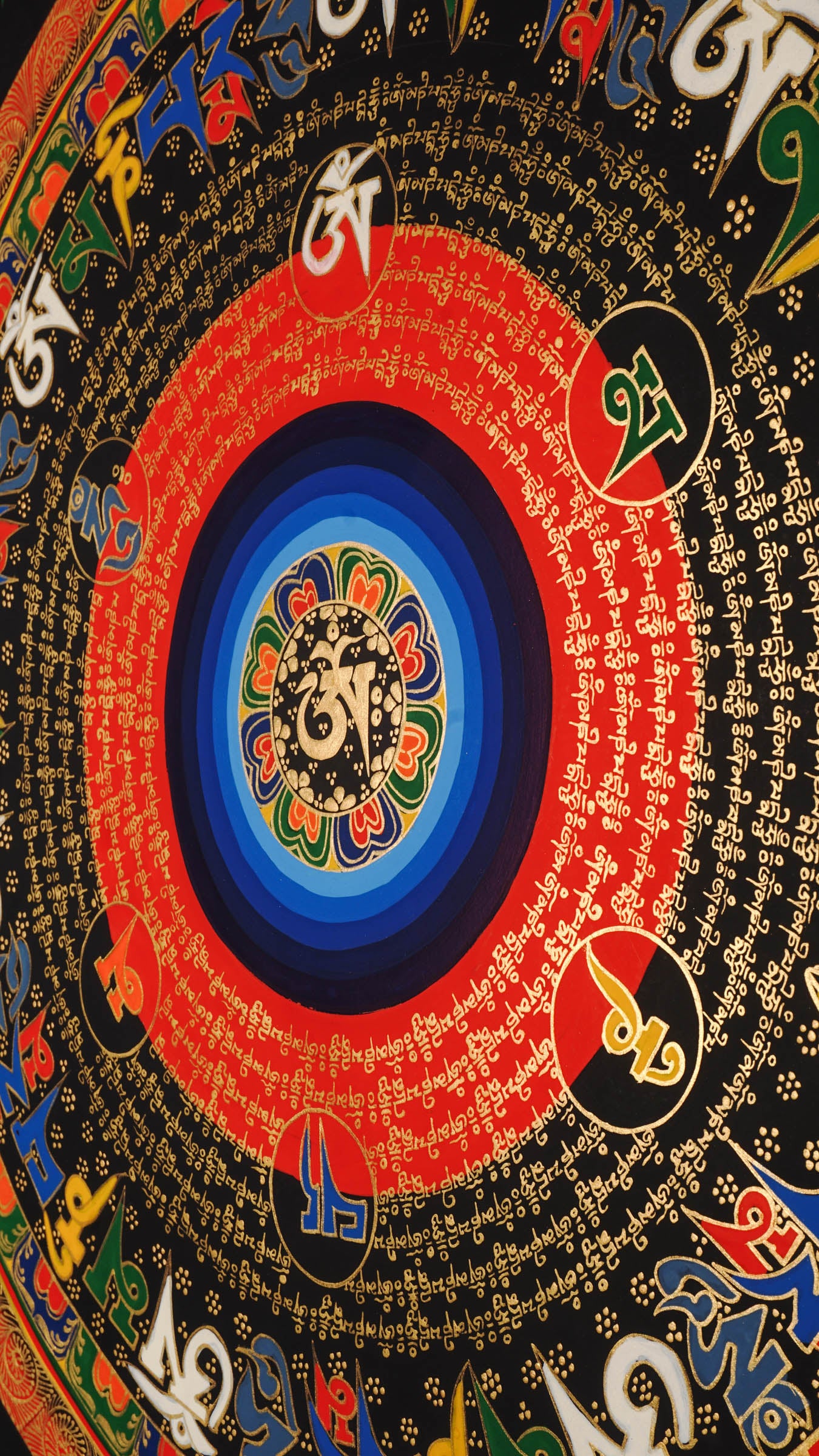 Om mantra mandala thangka painting Tibetan sacred mantra artwork