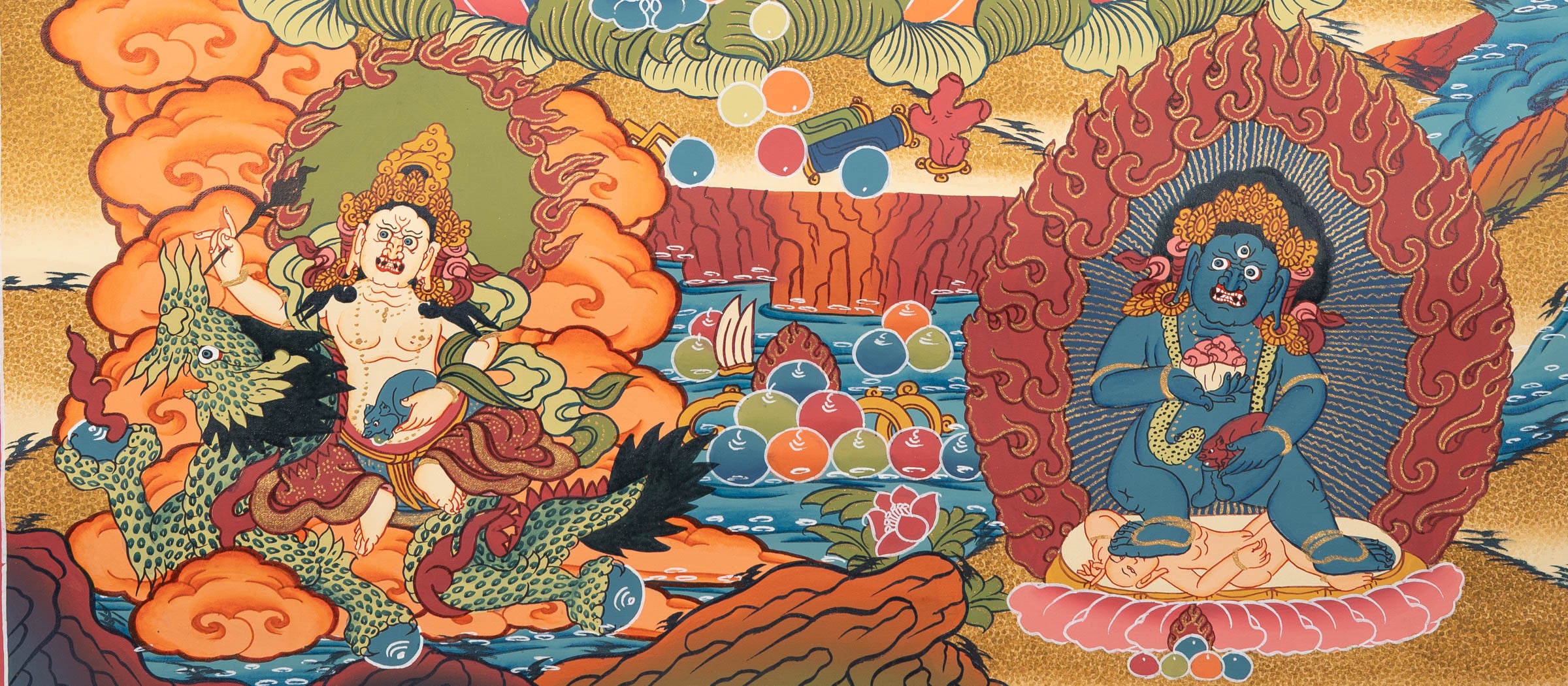 Hand-Painted Zambala Thangka - Sacred Tibetan Art