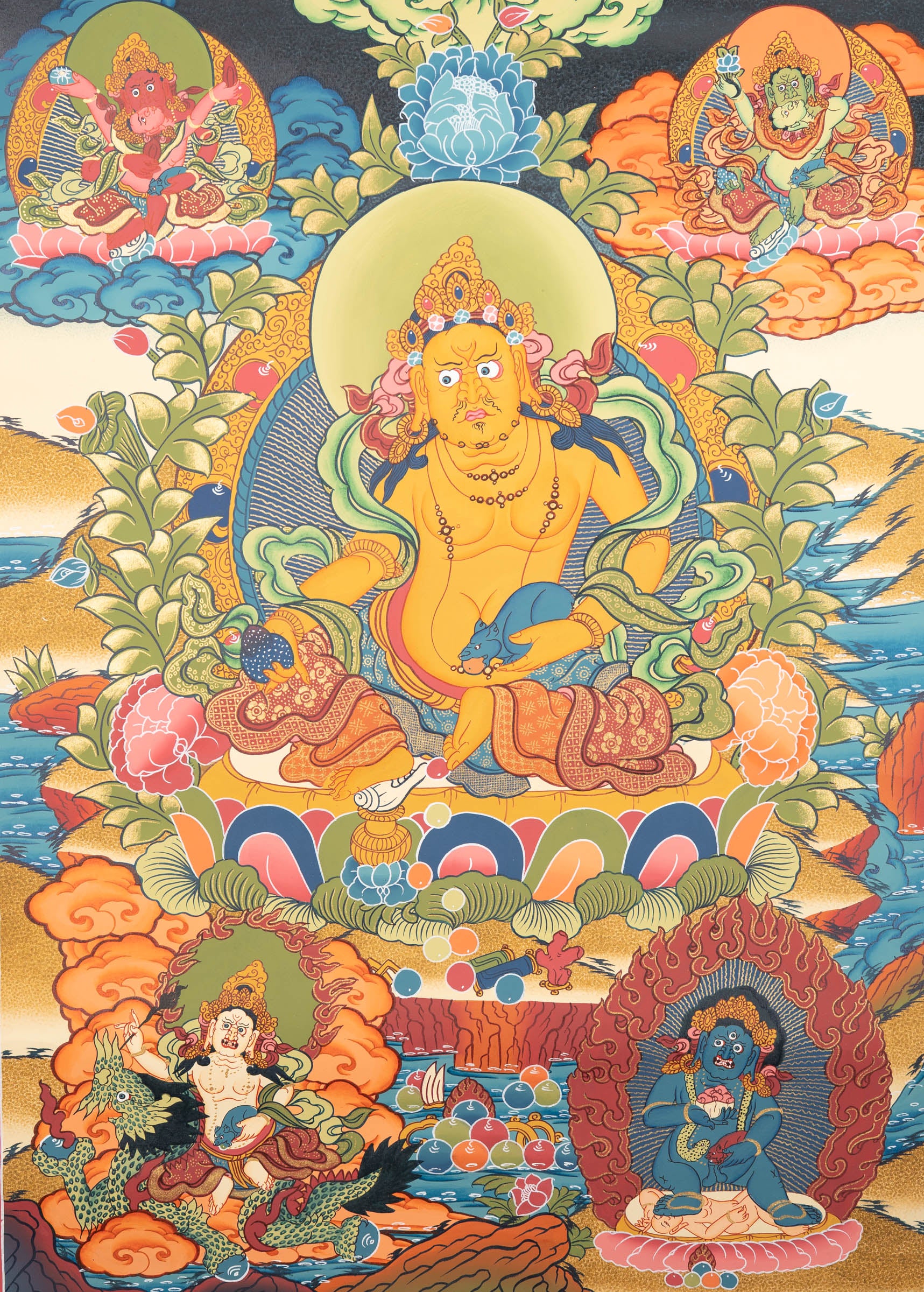 Hand-Painted Zambala Thangka - Sacred Tibetan Art