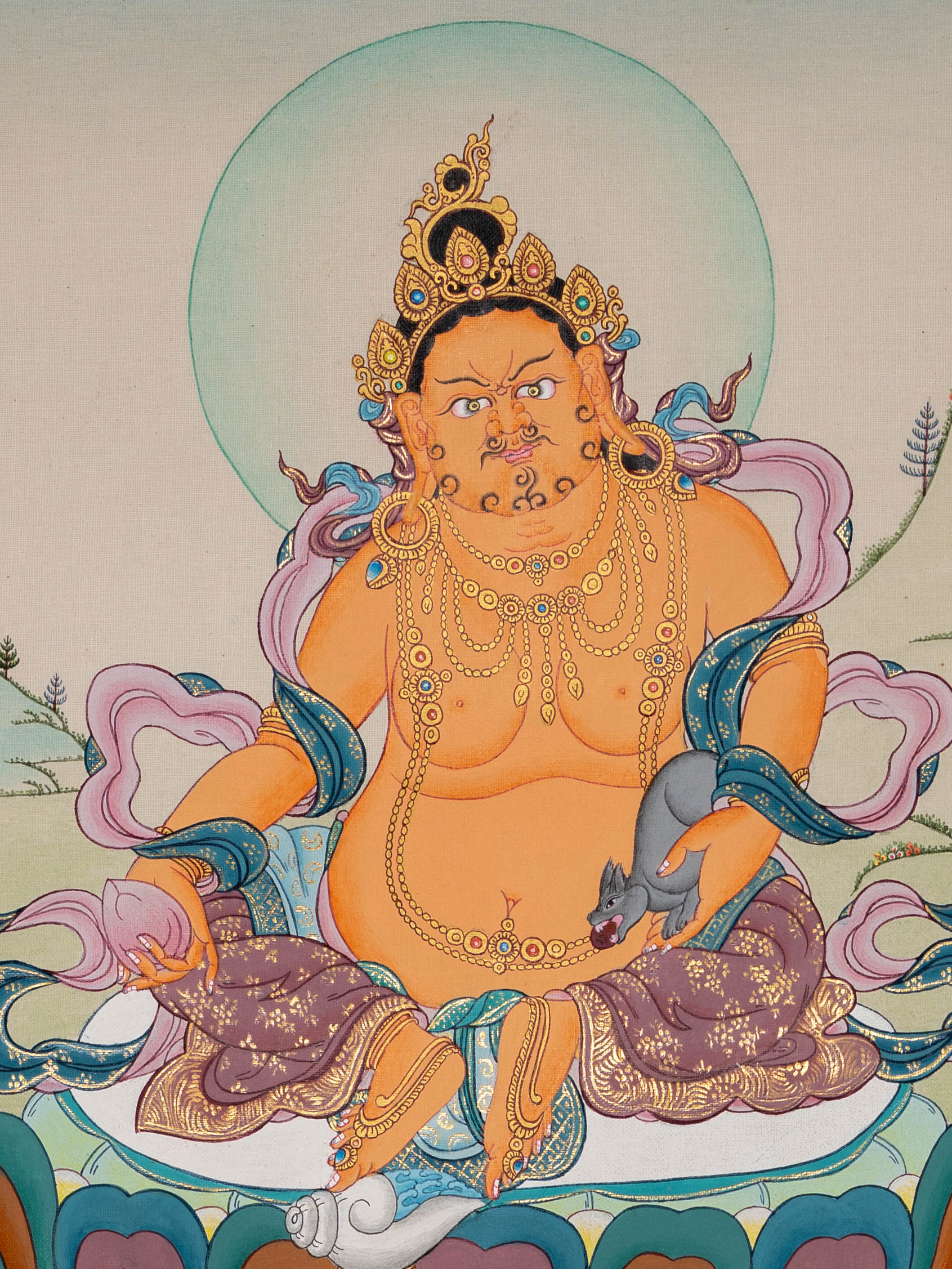 Tibetan Zambala Thangka Painting - Sacred Art