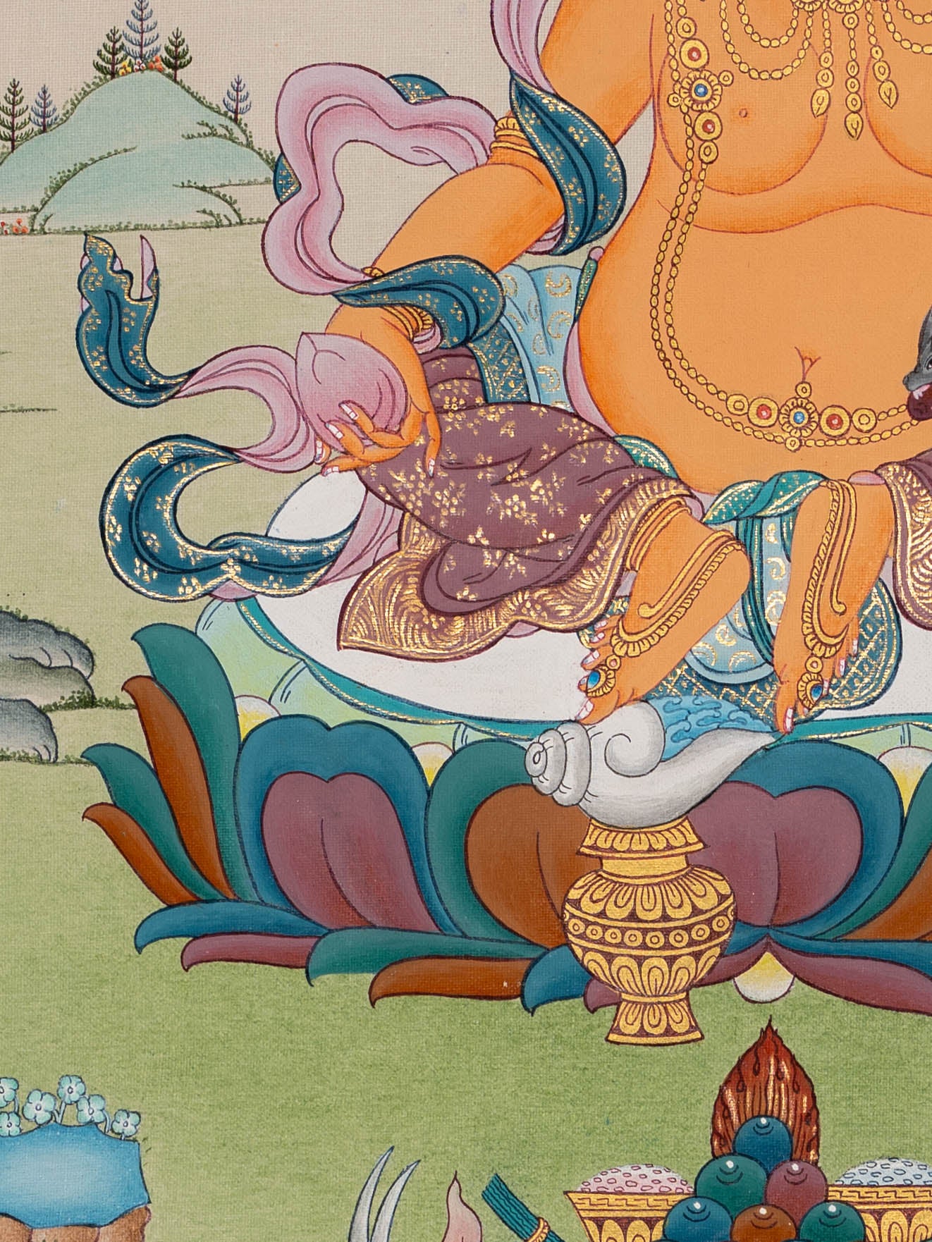 Tibetan Zambala Thangka Painting - Sacred Art