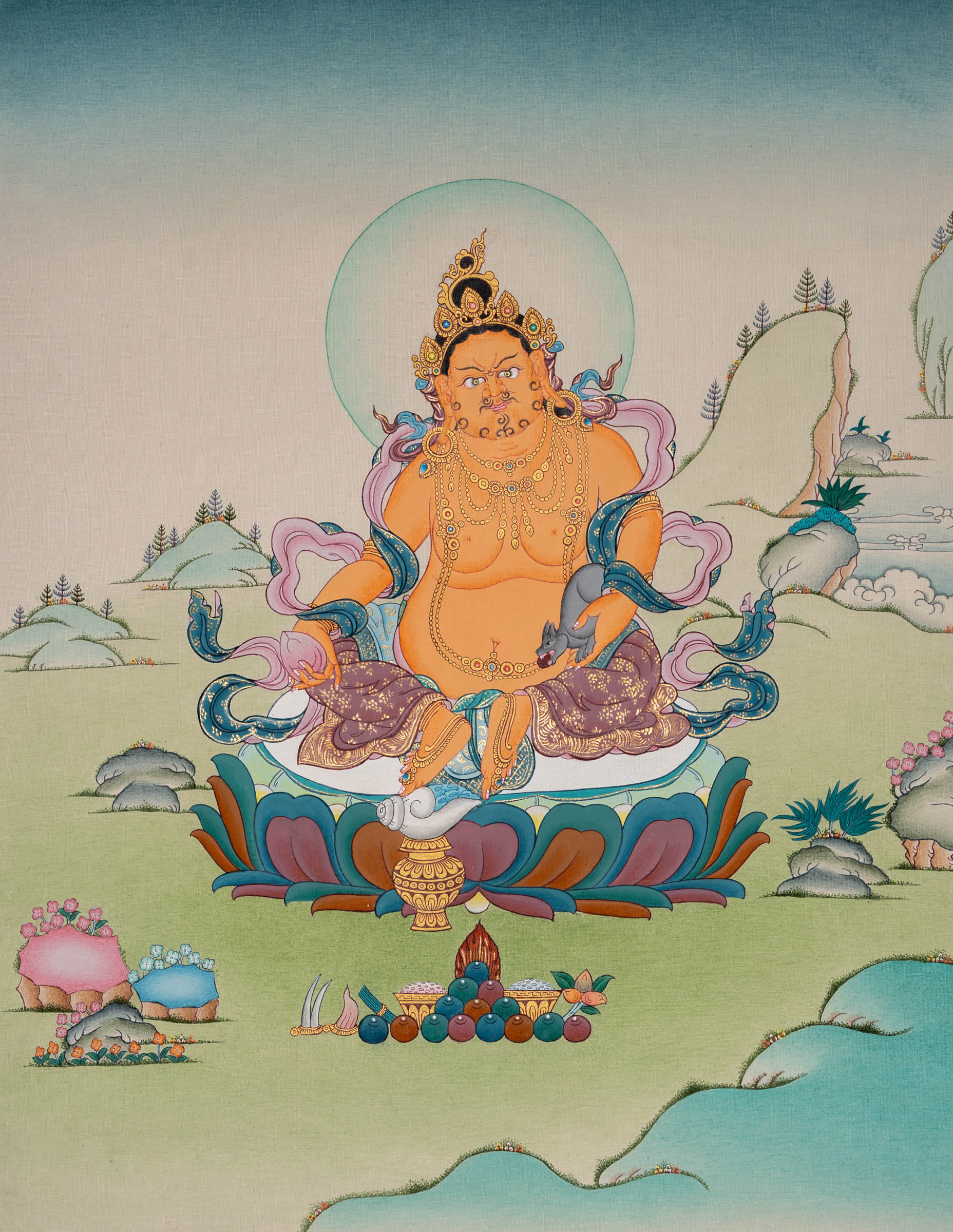 Tibetan Zambala Thangka Painting - Sacred Art