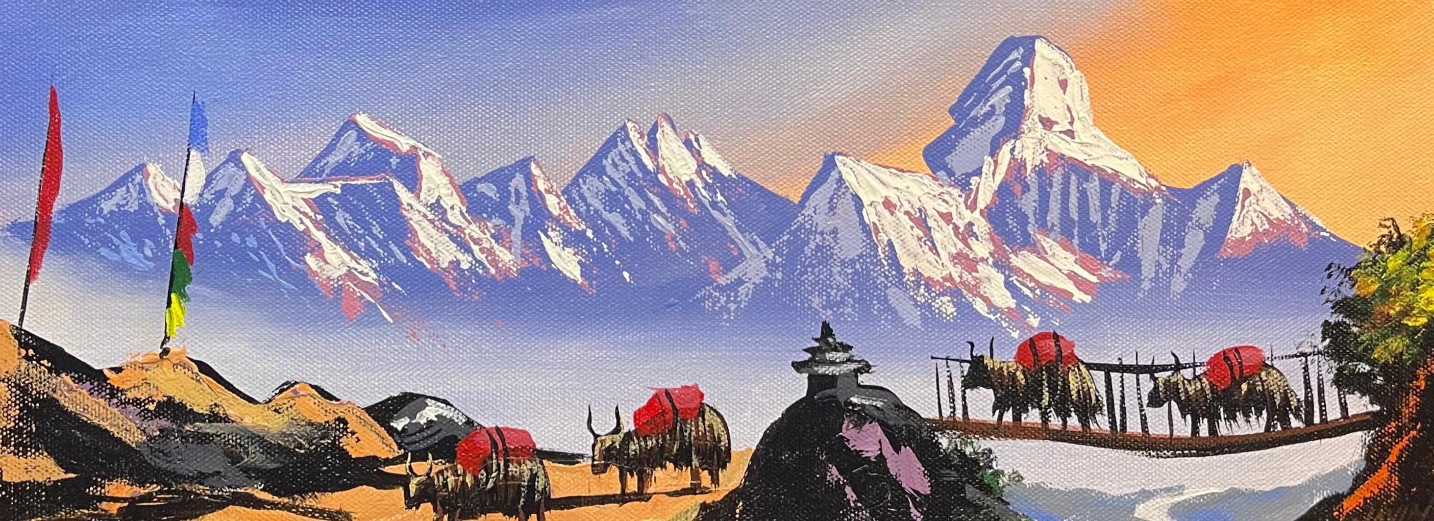 Mt Everest and Ama Dablam Oil Painting - Himalayas Art