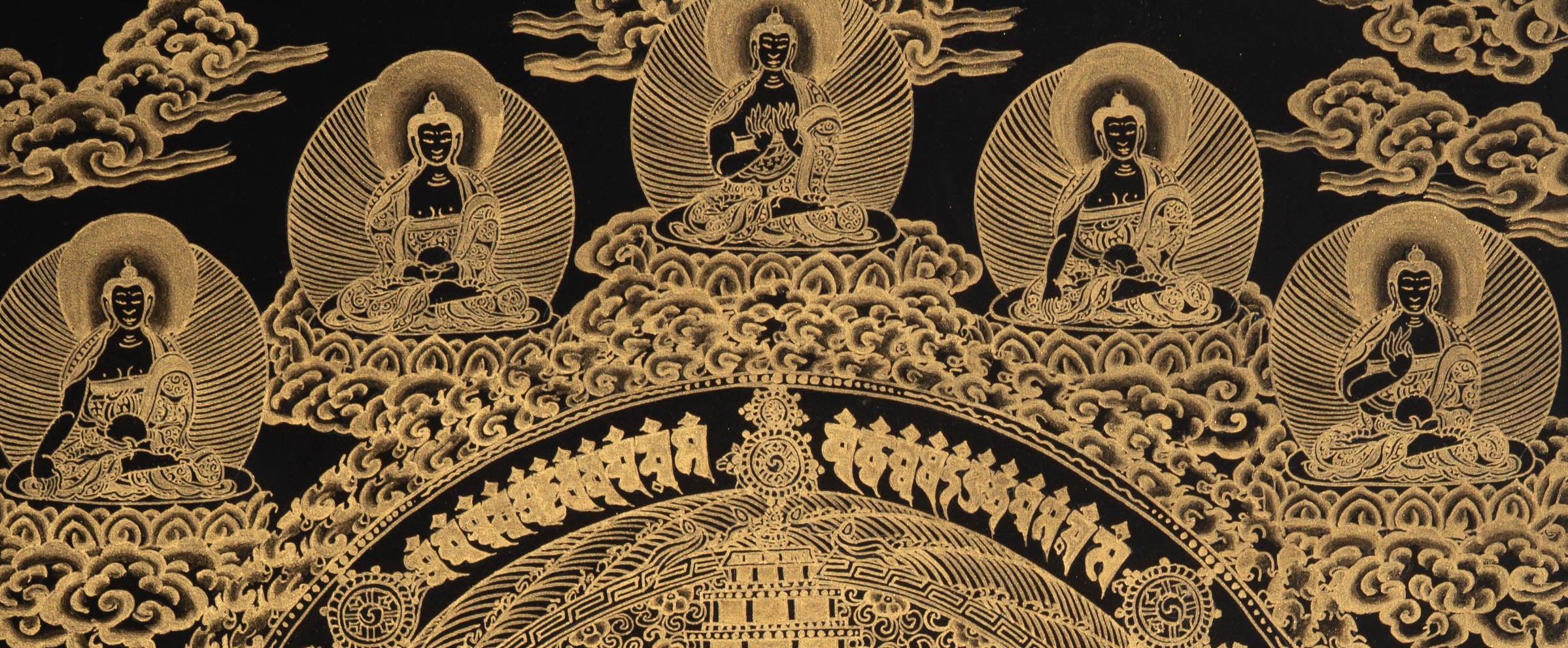 Kalachakra Mandala Thangka with 5 Wisdom Buddha - Sacred Tibetan Painting