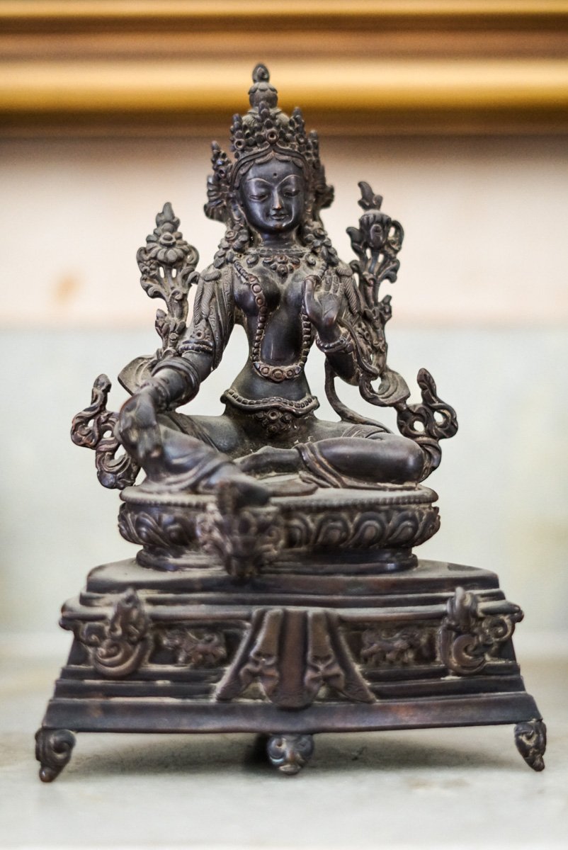 Copper Oxidized Green Tara Statue - Lucky Thanka
