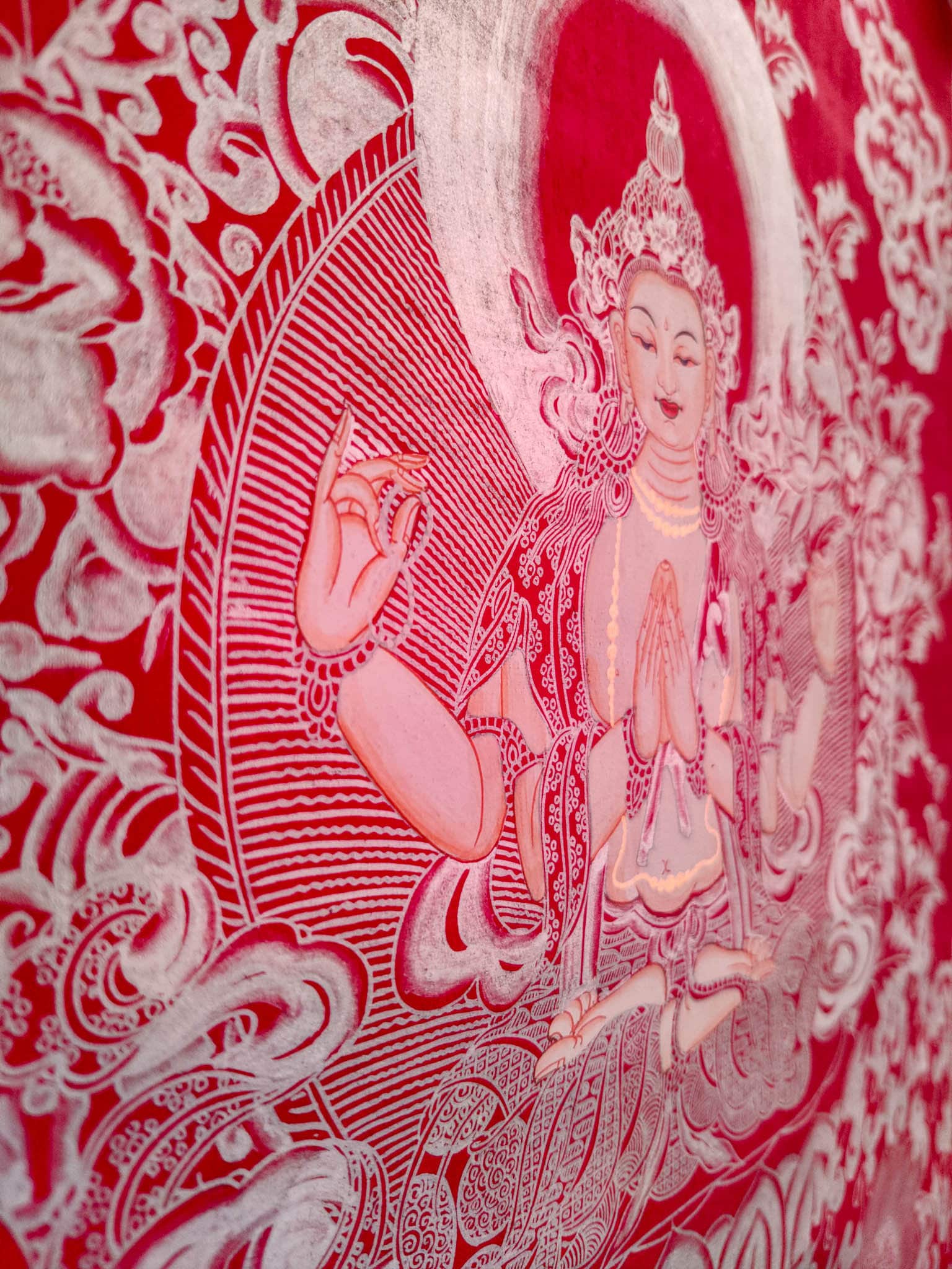 Red & Silver Chenrezig - Lucky Thanka
