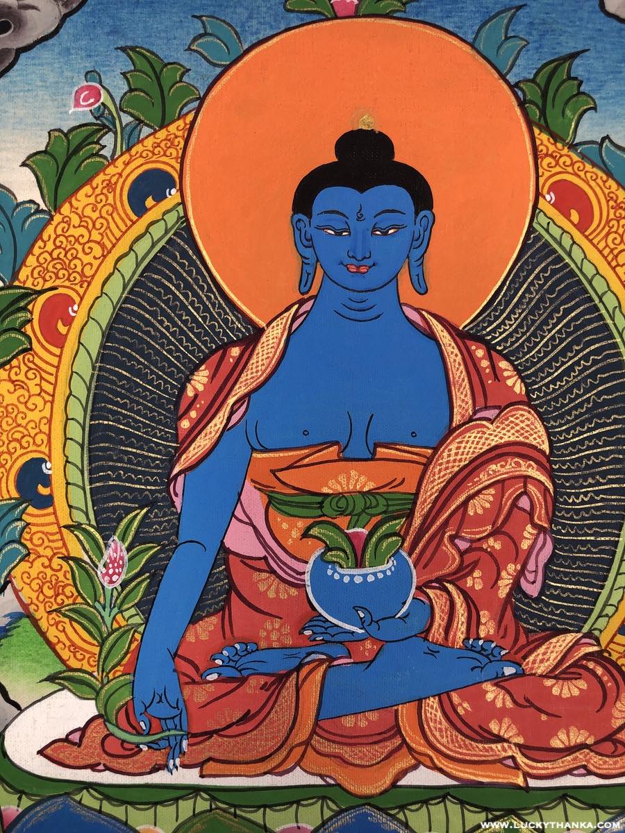 Small Medicine Buddha Thangka Painting - Lucky Thanka