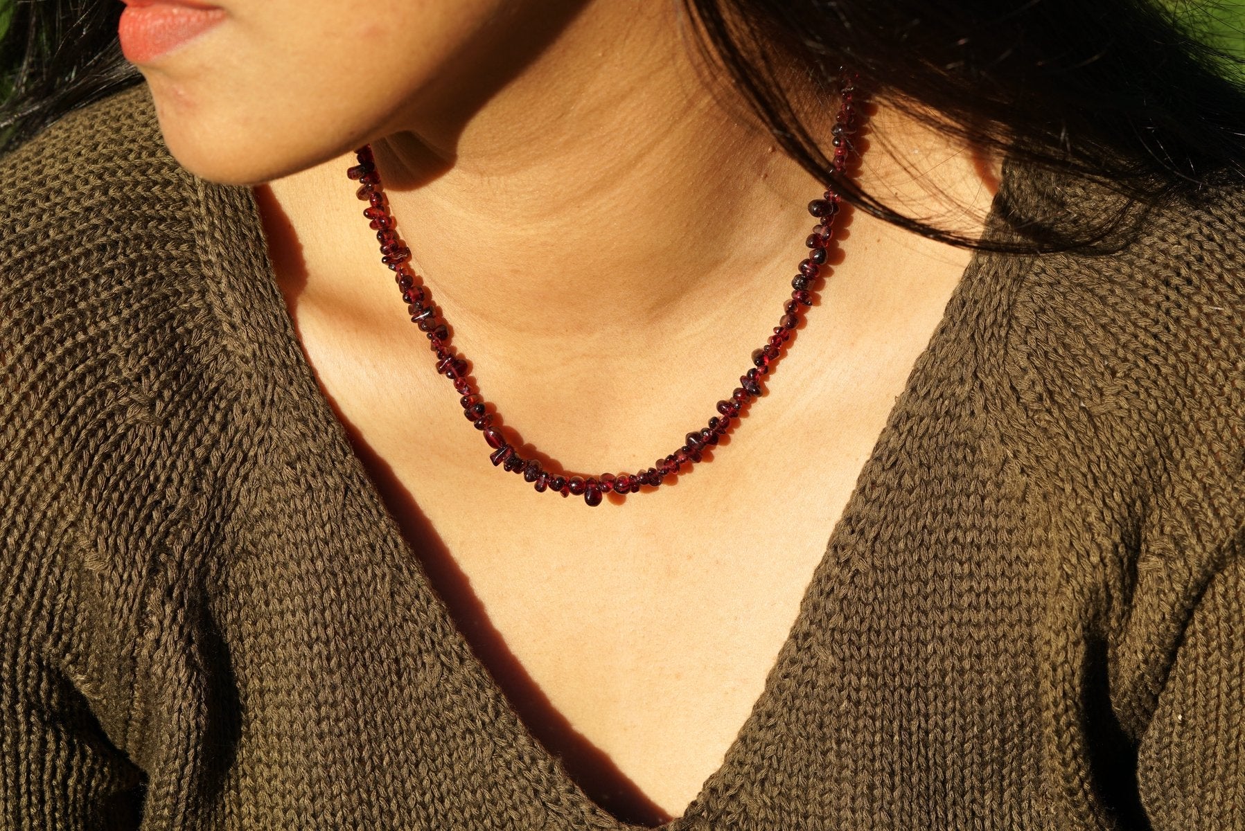 Red Garnet Chips necklace - Lucky Thanka