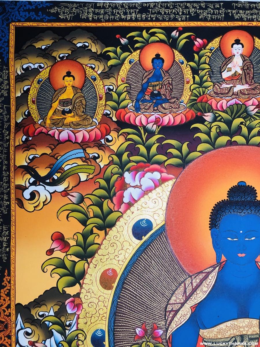 The Blue Buddha of Healing- Medicine Buddha Thangka - Lucky Thanka