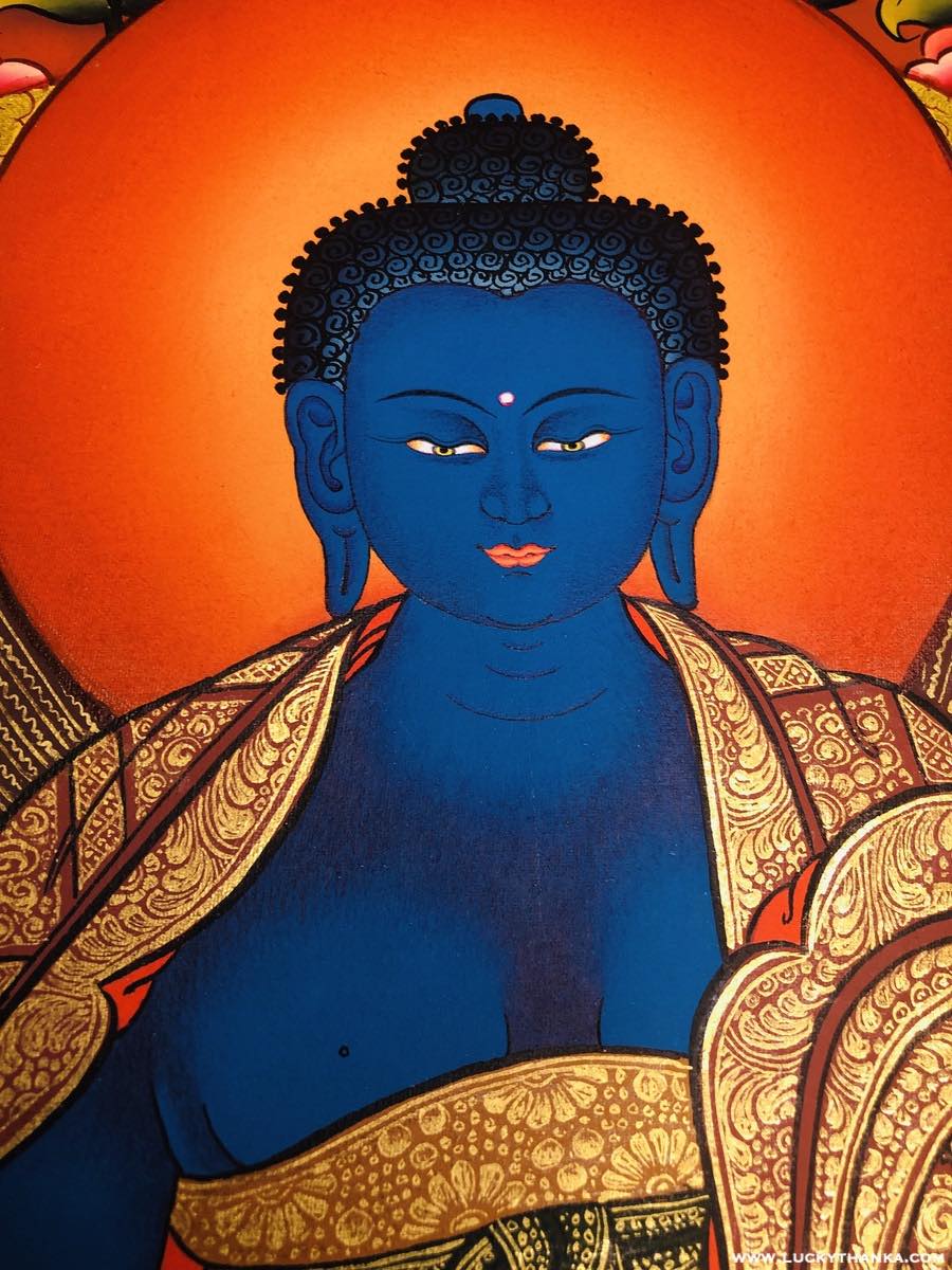 The Blue Buddha of Healing- Medicine Buddha Thangka - Lucky Thanka