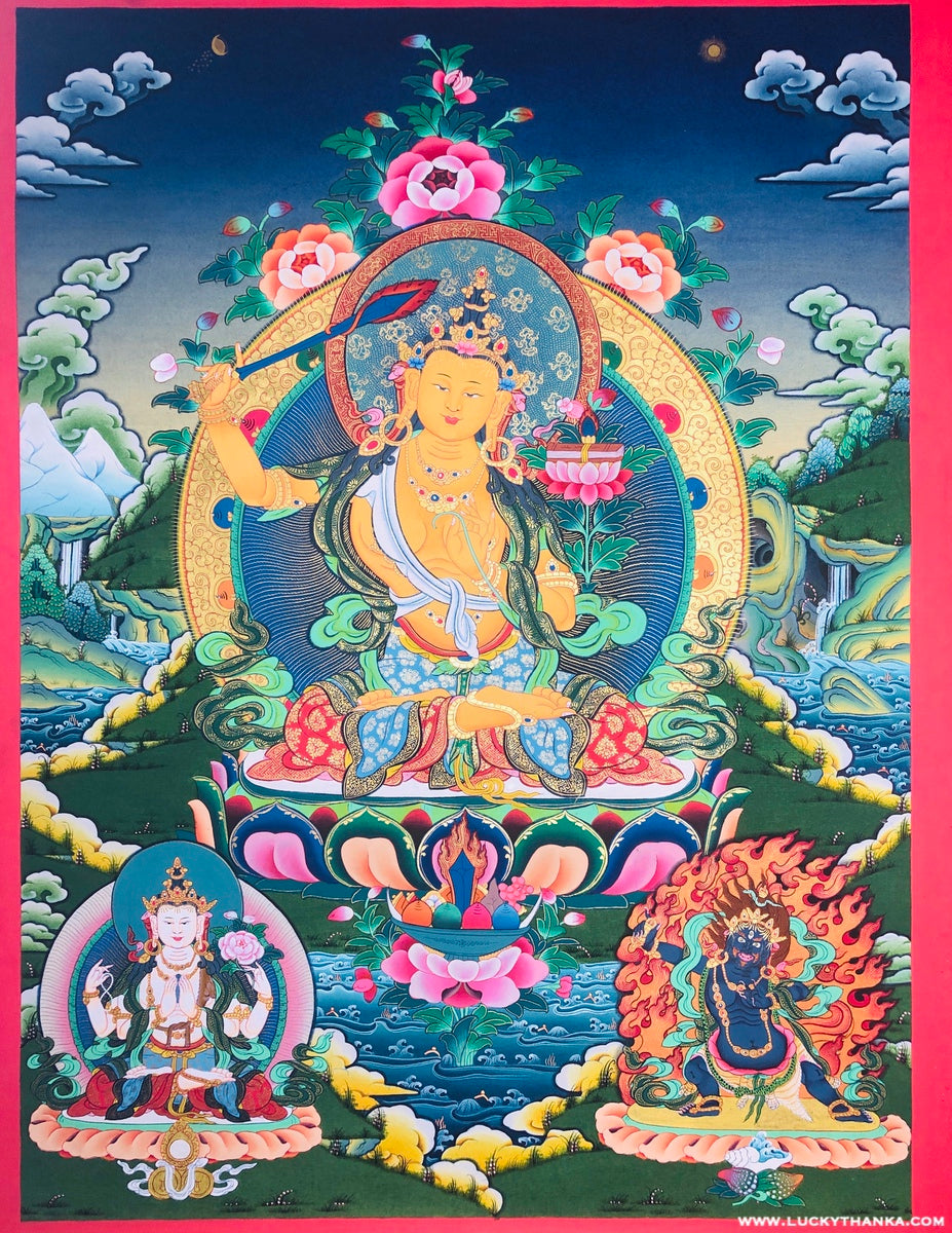 Perfect Wisdom Manjushri Thangka Painting - Lucky Thanka