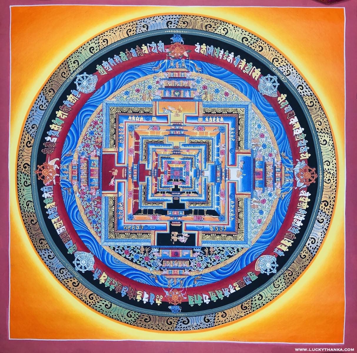 Gold Kalachakra Mandala for Good Luck and Happiness - Lucky Thanka