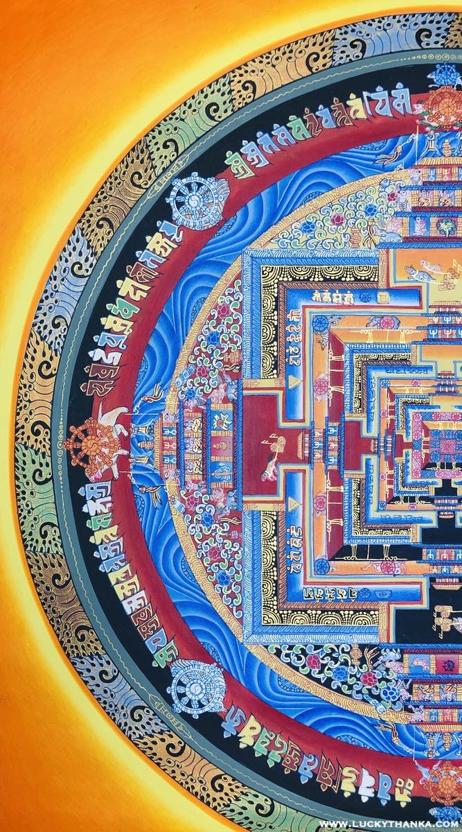 Gold Kalachakra Mandala for Good Luck and Happiness - Lucky Thanka