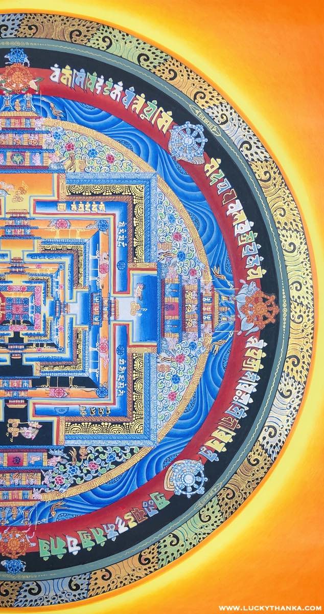 Gold Kalachakra Mandala for Good Luck and Happiness - Lucky Thanka