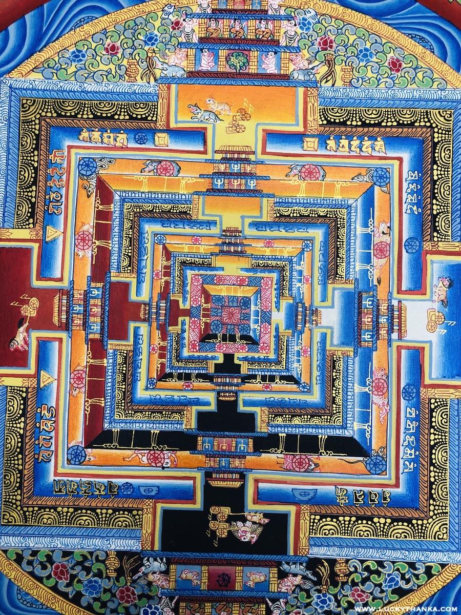 Gold Kalachakra Mandala for Good Luck and Happiness - Lucky Thanka
