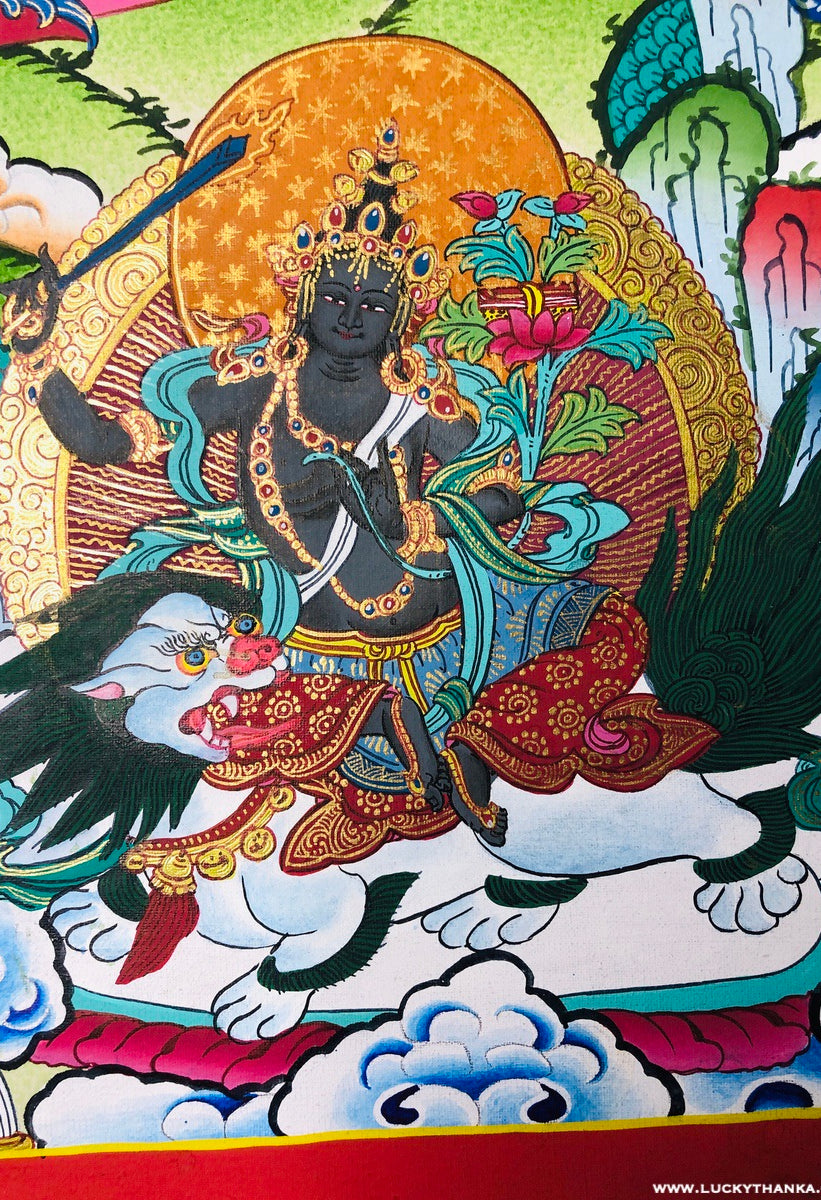 Lotus Sutra Manjushri Thangka Painting - Lucky Thanka