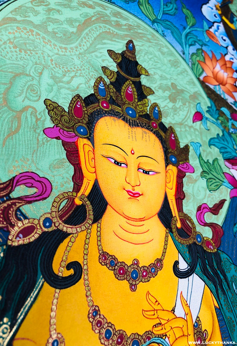 Lotus Sutra Manjushri Thangka Painting - Lucky Thanka
