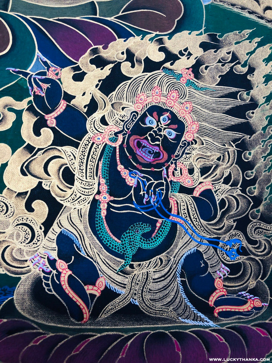 Black and Gold Thangka of Compassionate 4 armed Chenrezig - Lucky Thanka
