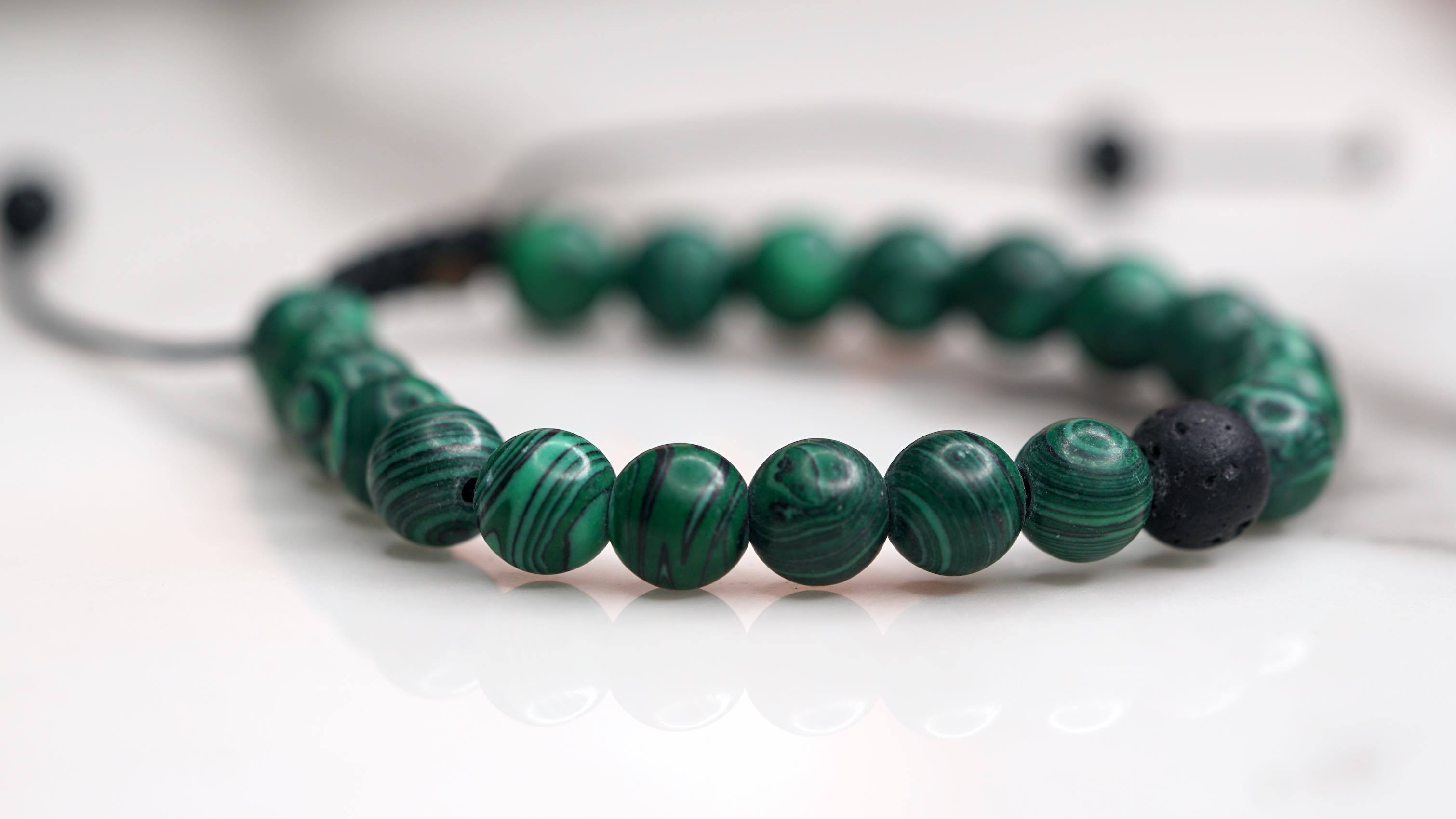 Malachite with Lava Handmade Wrist Bracelet | 100% Natural Stone - Lucky Thanka