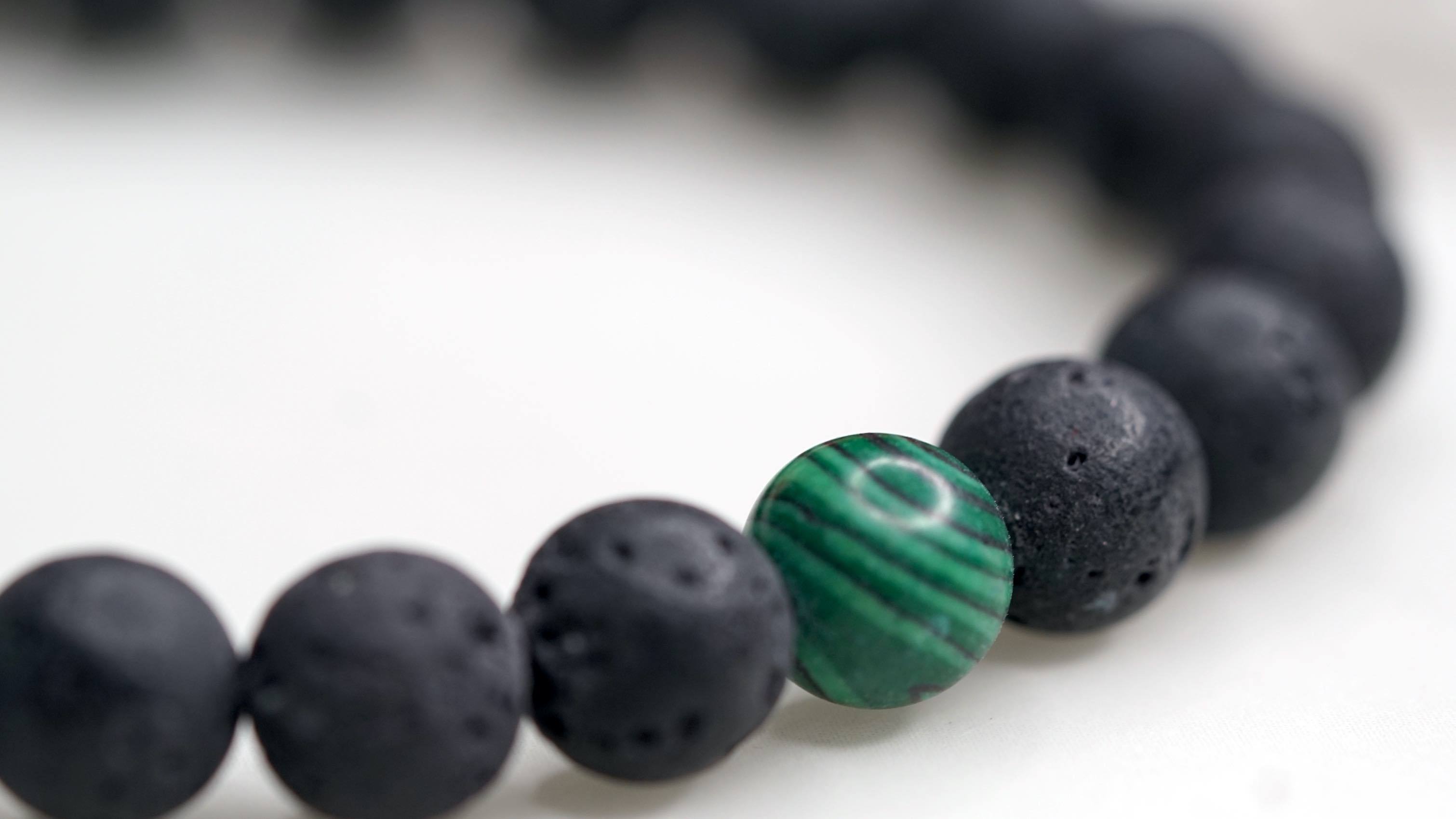 Lava Stone and Malachite Handmade Bracelet | Wrist Mala - Lucky Thanka