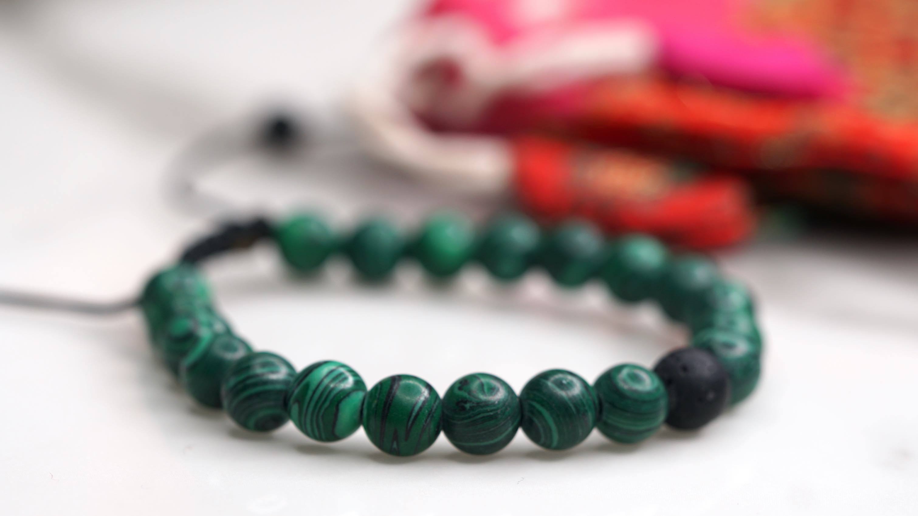 Malachite with Lava Handmade Wrist Bracelet | 100% Natural Stone - Lucky Thanka